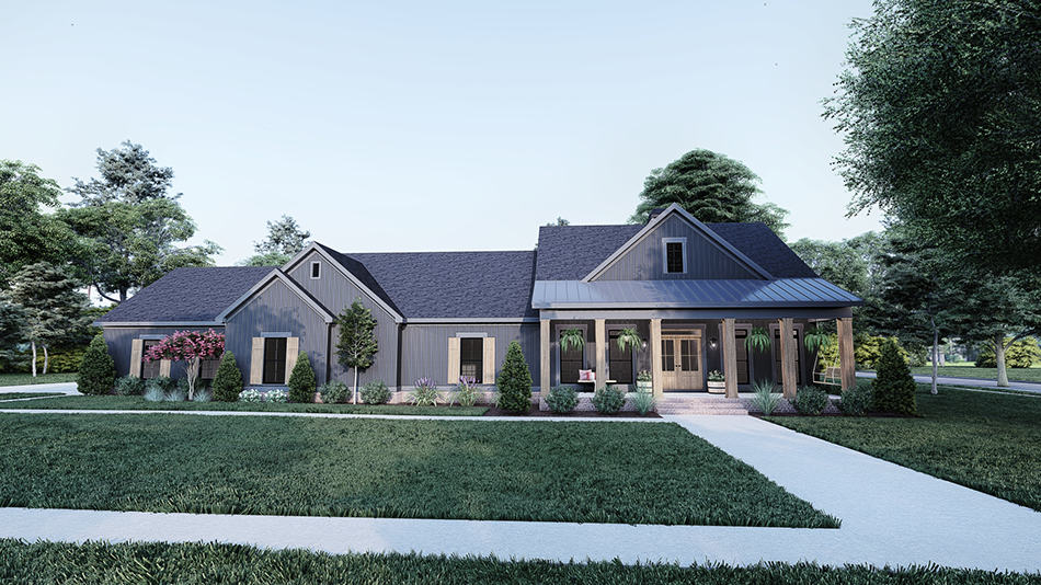 Front elevation of Farmhouse home (ThePlanCollection: House Plan #193-1286)