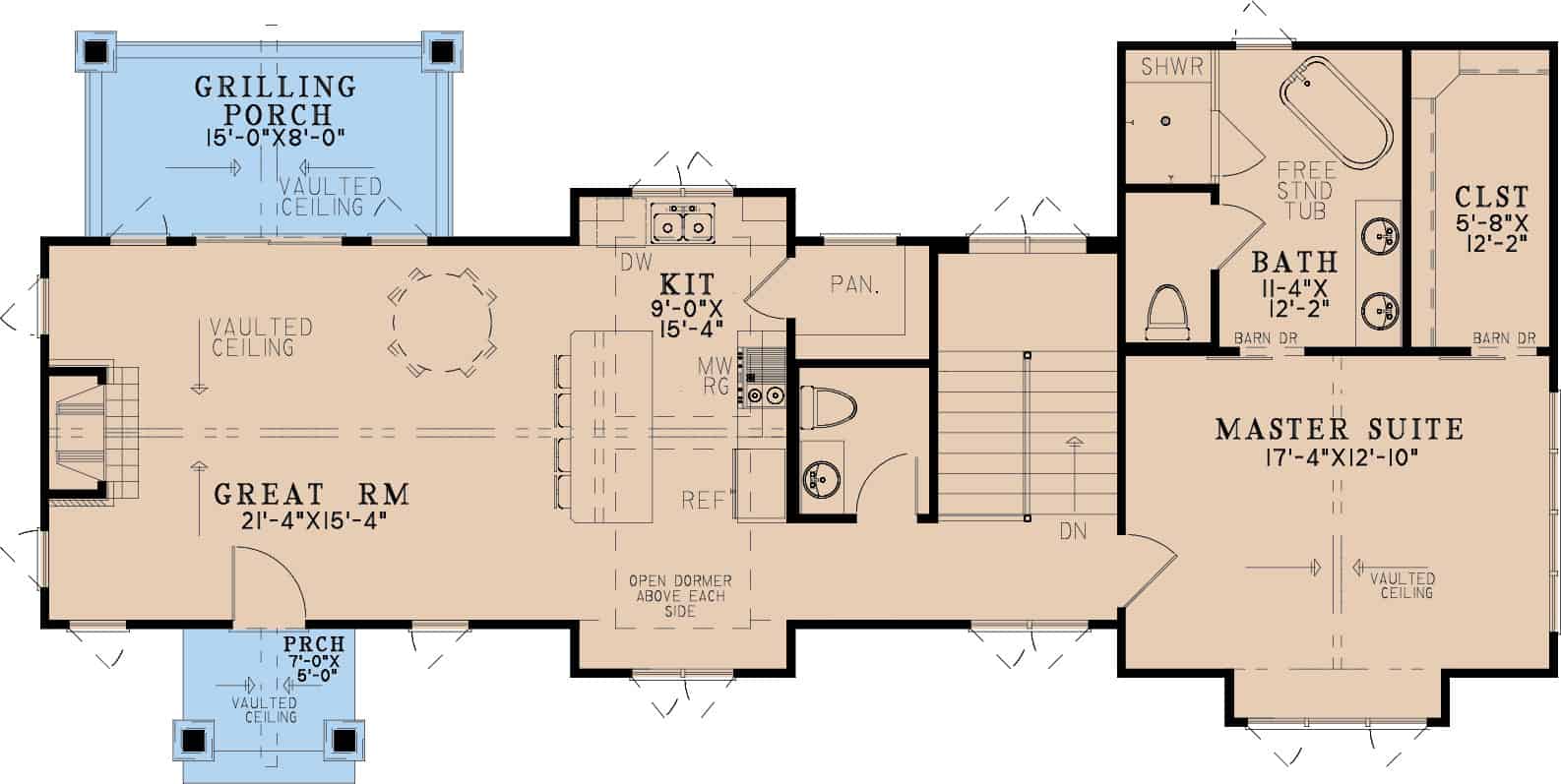 Main Level of Cottage Plan #193-1289