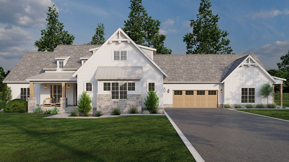 Front elevation of Farmhouse home (ThePlanCollection: House Plan #193-1292)