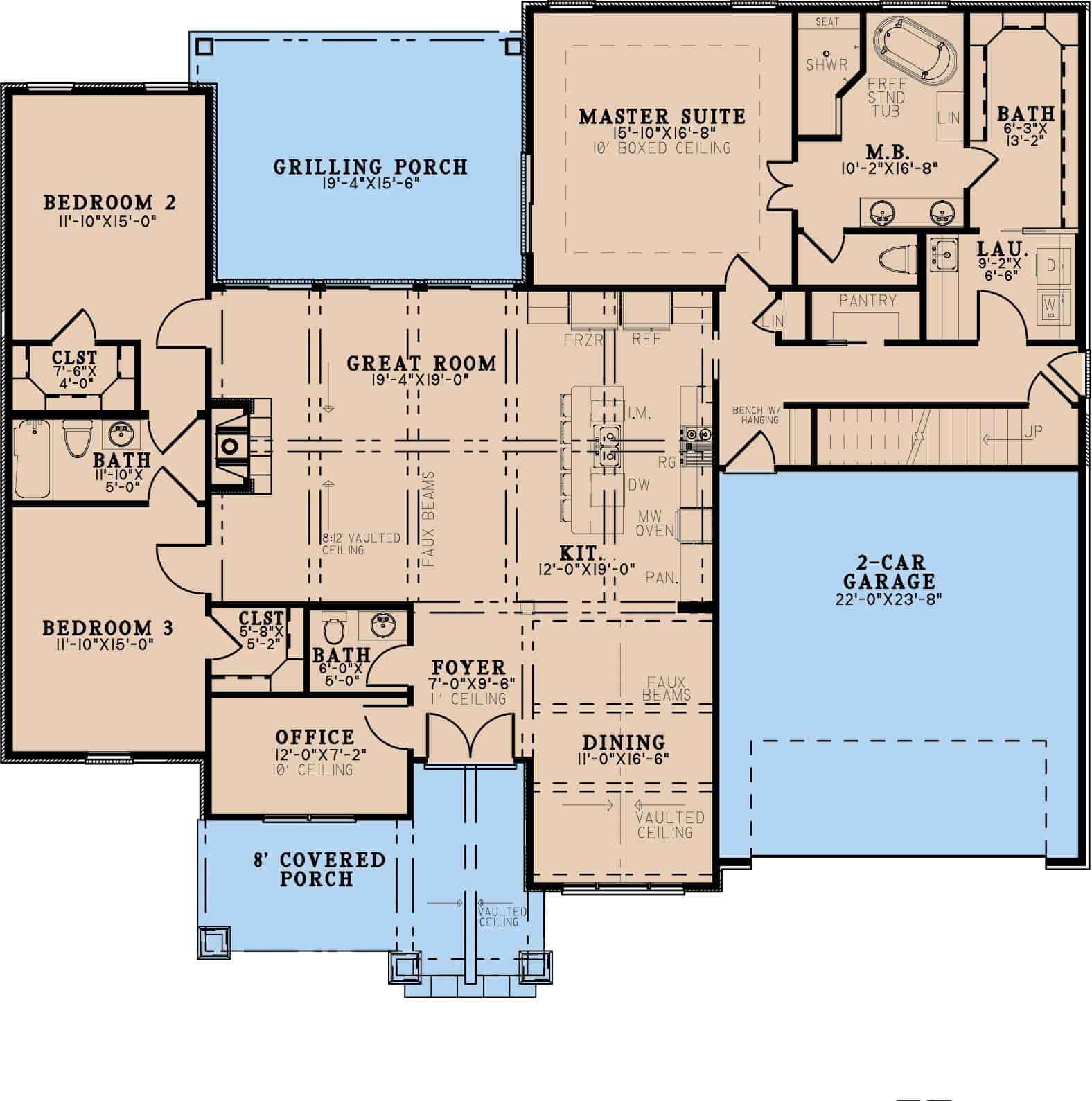 Main Level of Craftsman Plan #193-1293