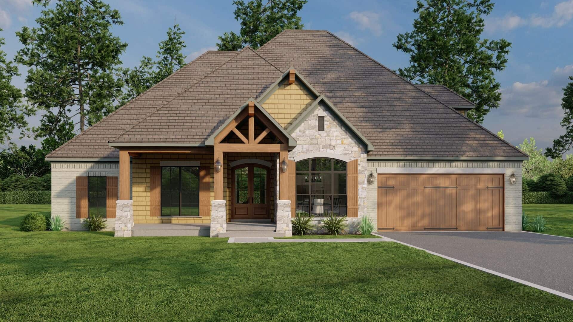 Front elevation of Craftsman home (ThePlanCollection: House Plan #193-1293)