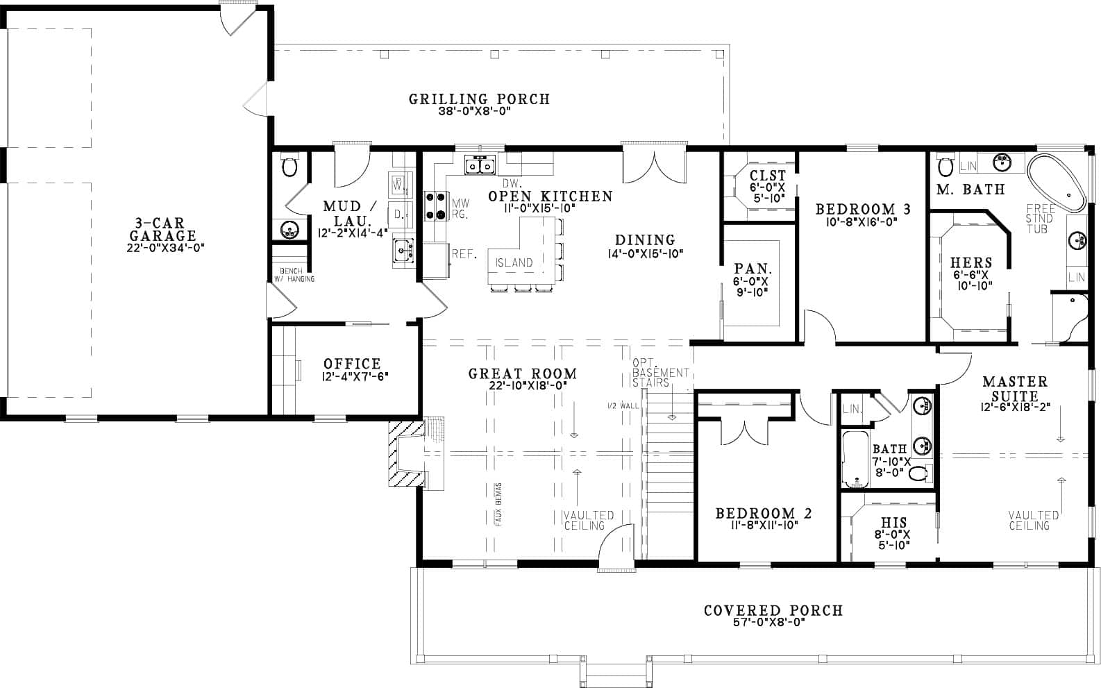 Main Level of Farmhouse Plan #193-1295