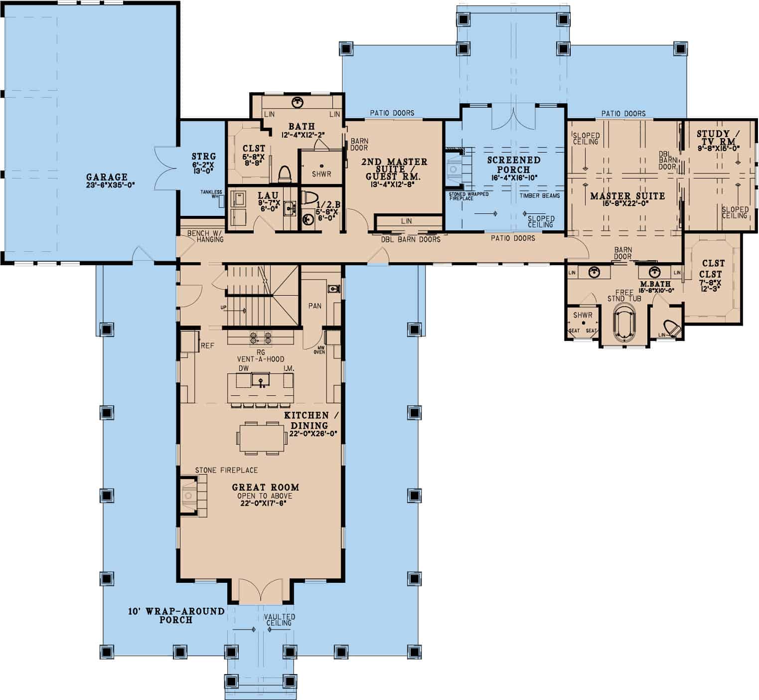 Main Level of Rustic Plan #193-1296