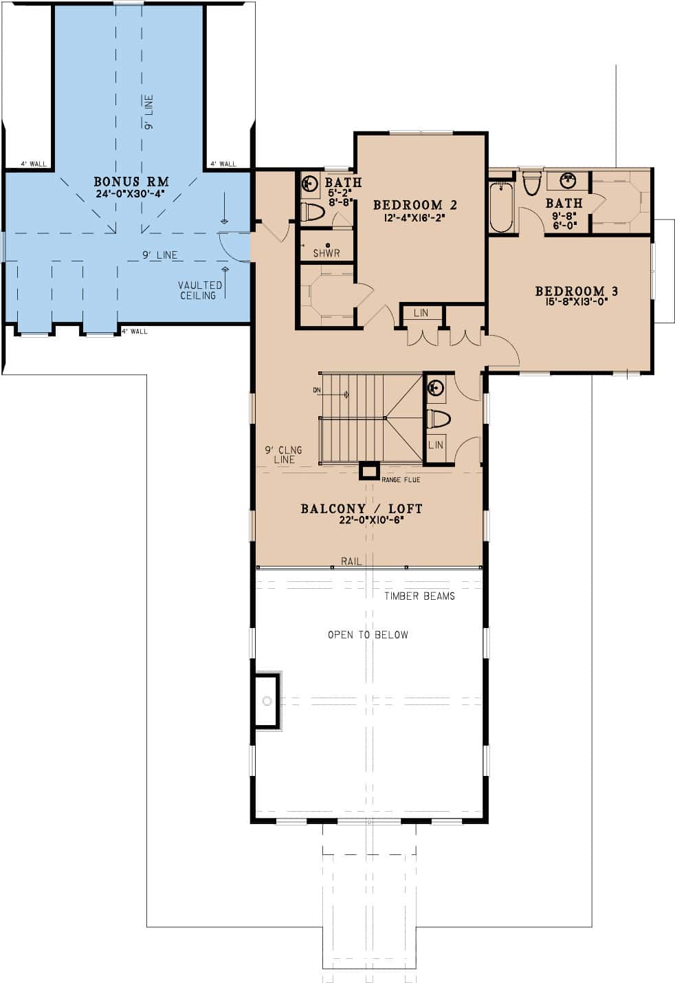 Upper Level of Rustic Plan #193-1296