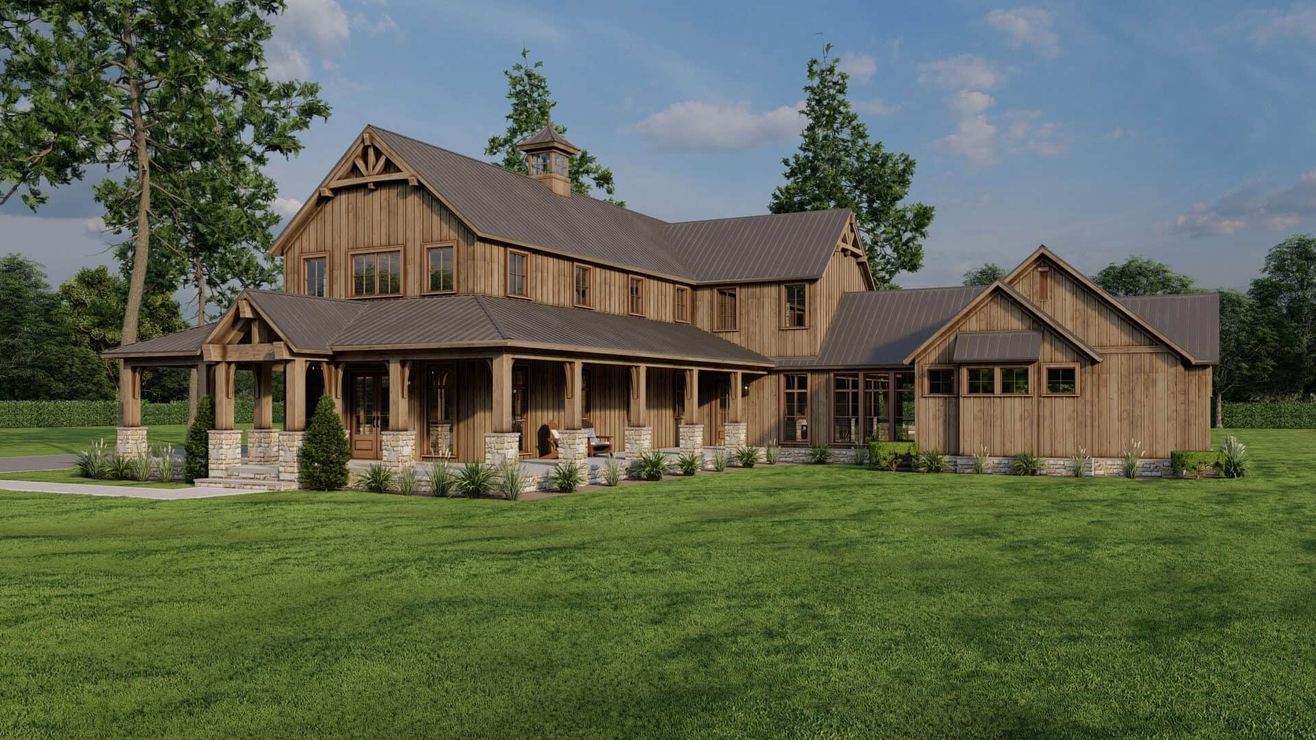 Front elevation of Rustic home (ThePlanCollection: House Plan #193-1296)