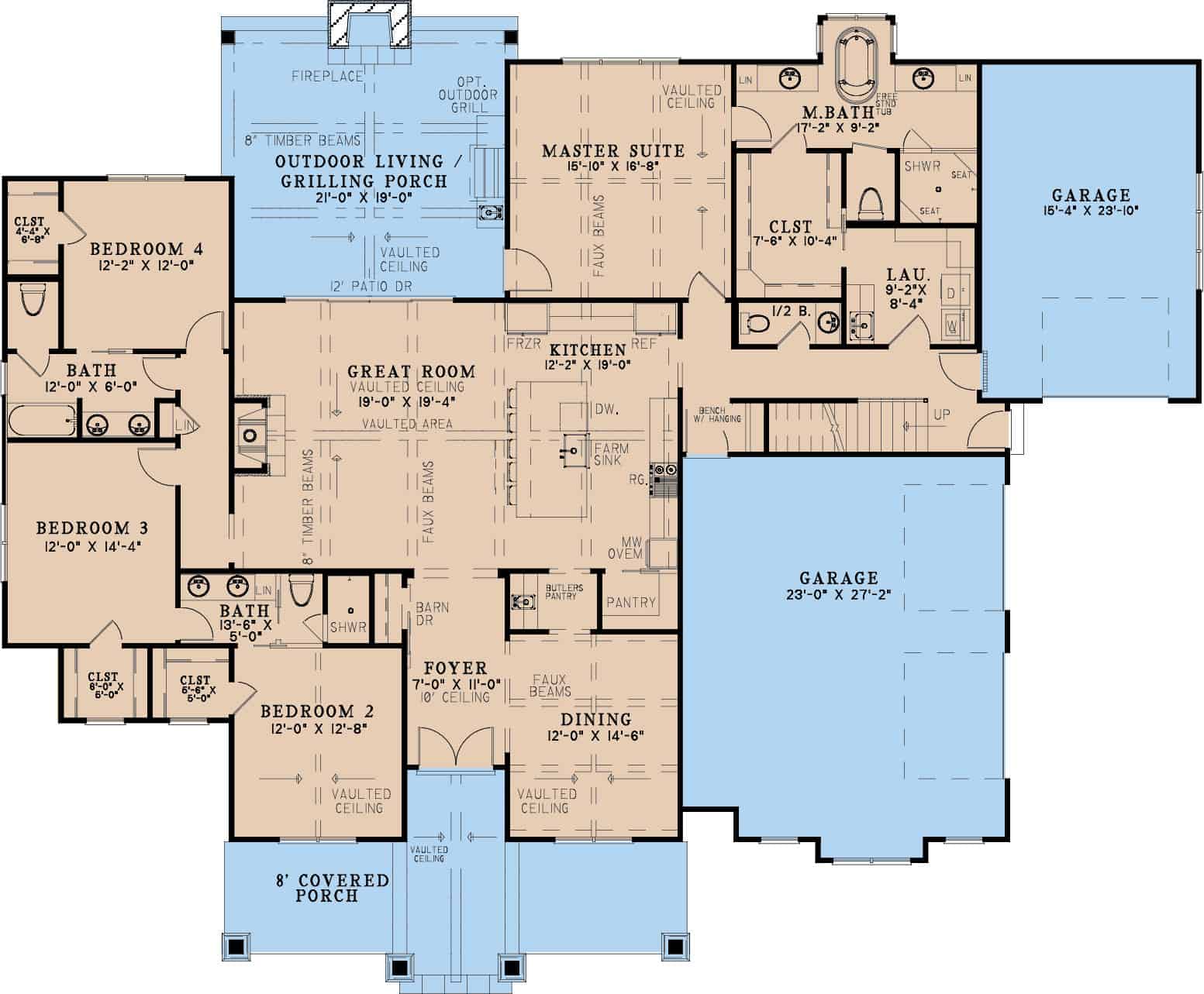Main Level of Traditional Plan #193-1297