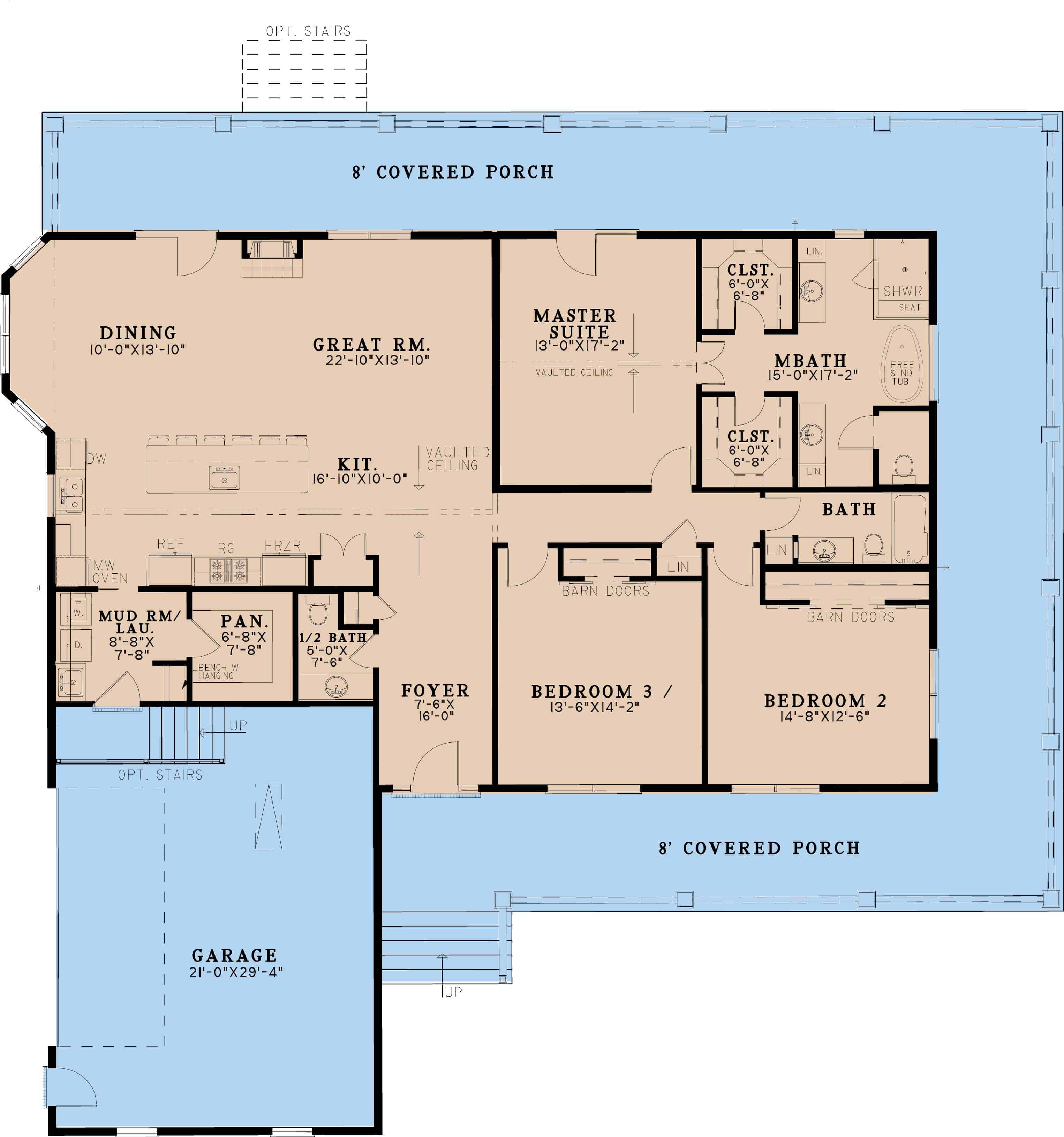 Main Level of Craftsman Plan #193-1298