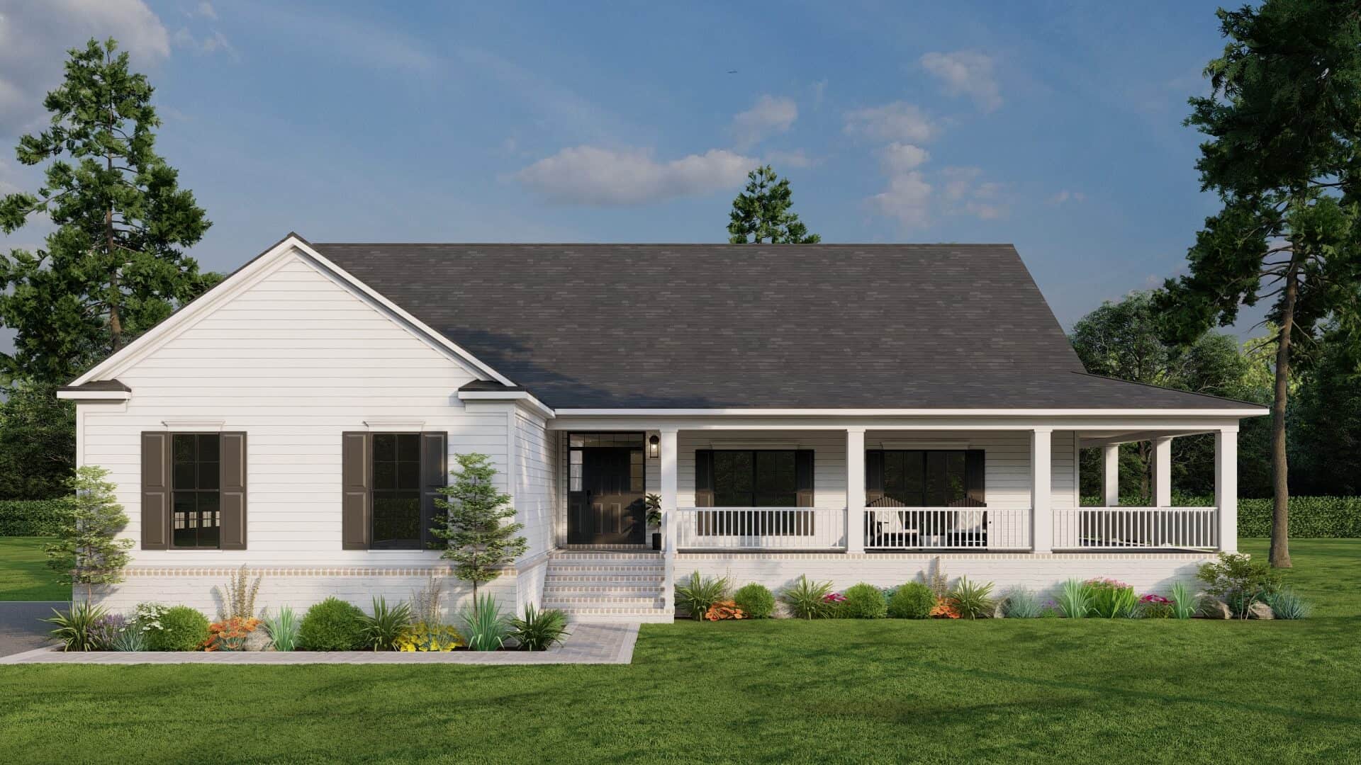 Front elevation of Craftsman home (ThePlanCollection: House Plan #193-1298)