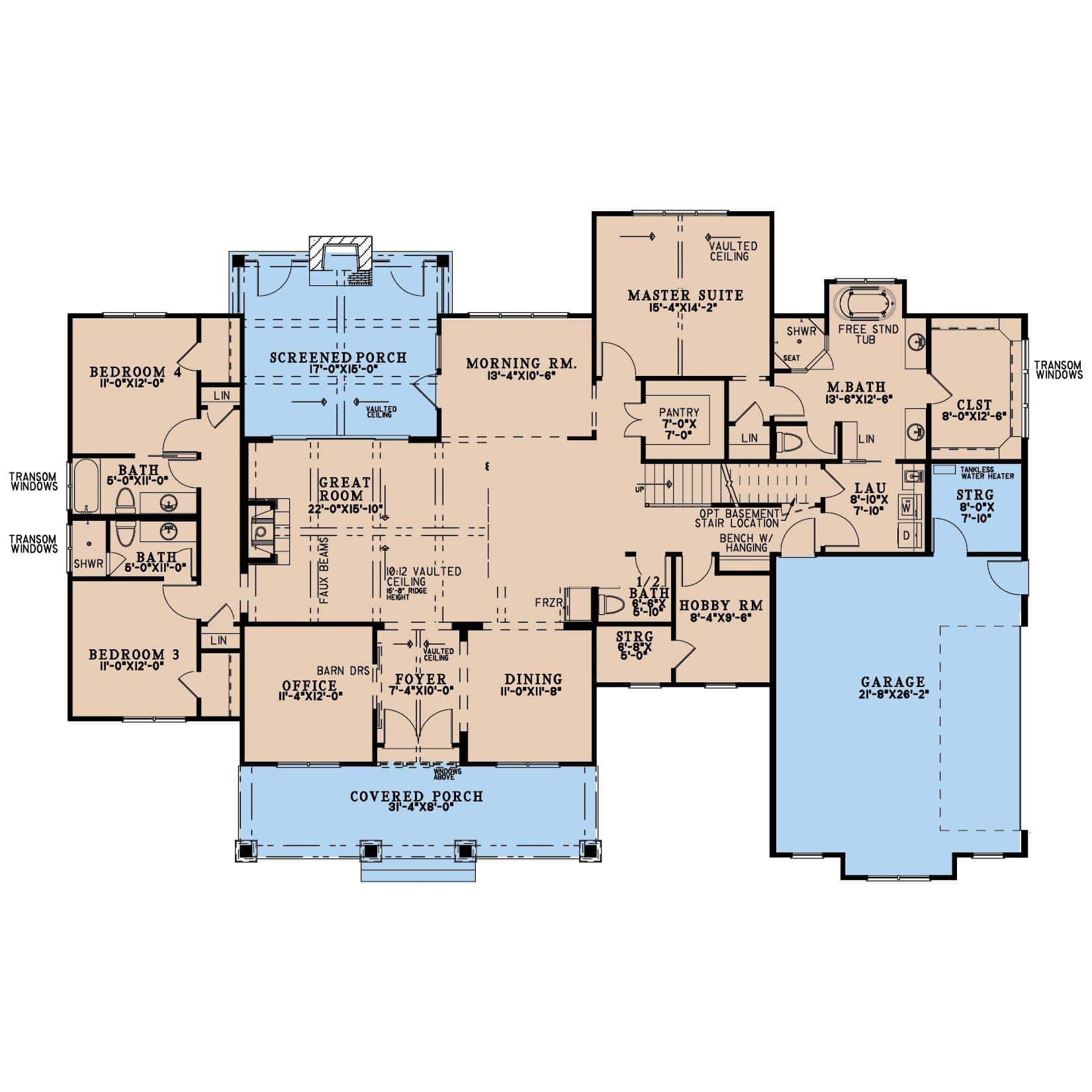 Main Level of Craftsman Plan #193-1299