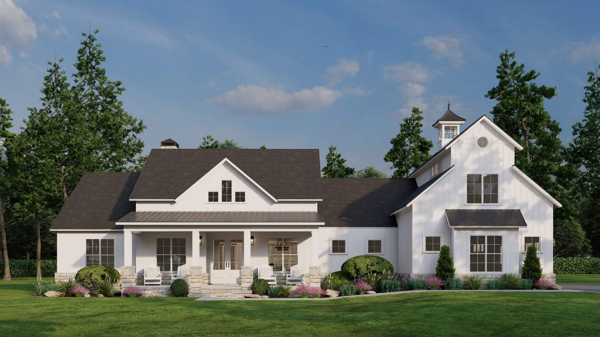 Front elevation of Craftsman home (ThePlanCollection: House Plan #193-1299)