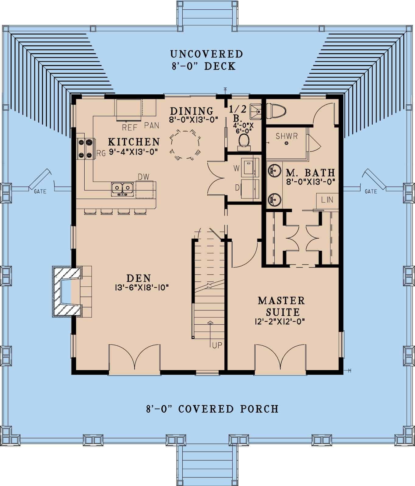 Main Level of Rustic Plan #193-1300