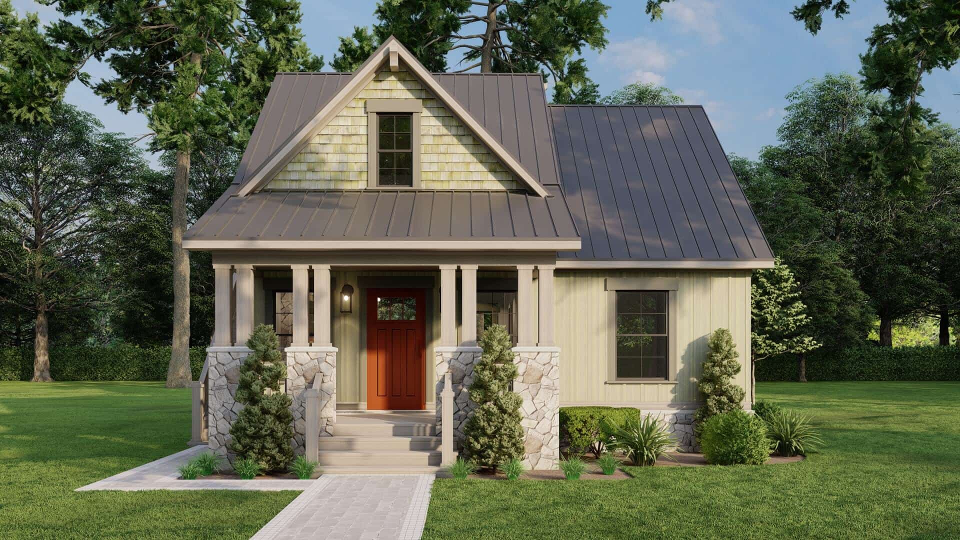 Front elevation of Rustic home (ThePlanCollection: House Plan #193-1304)