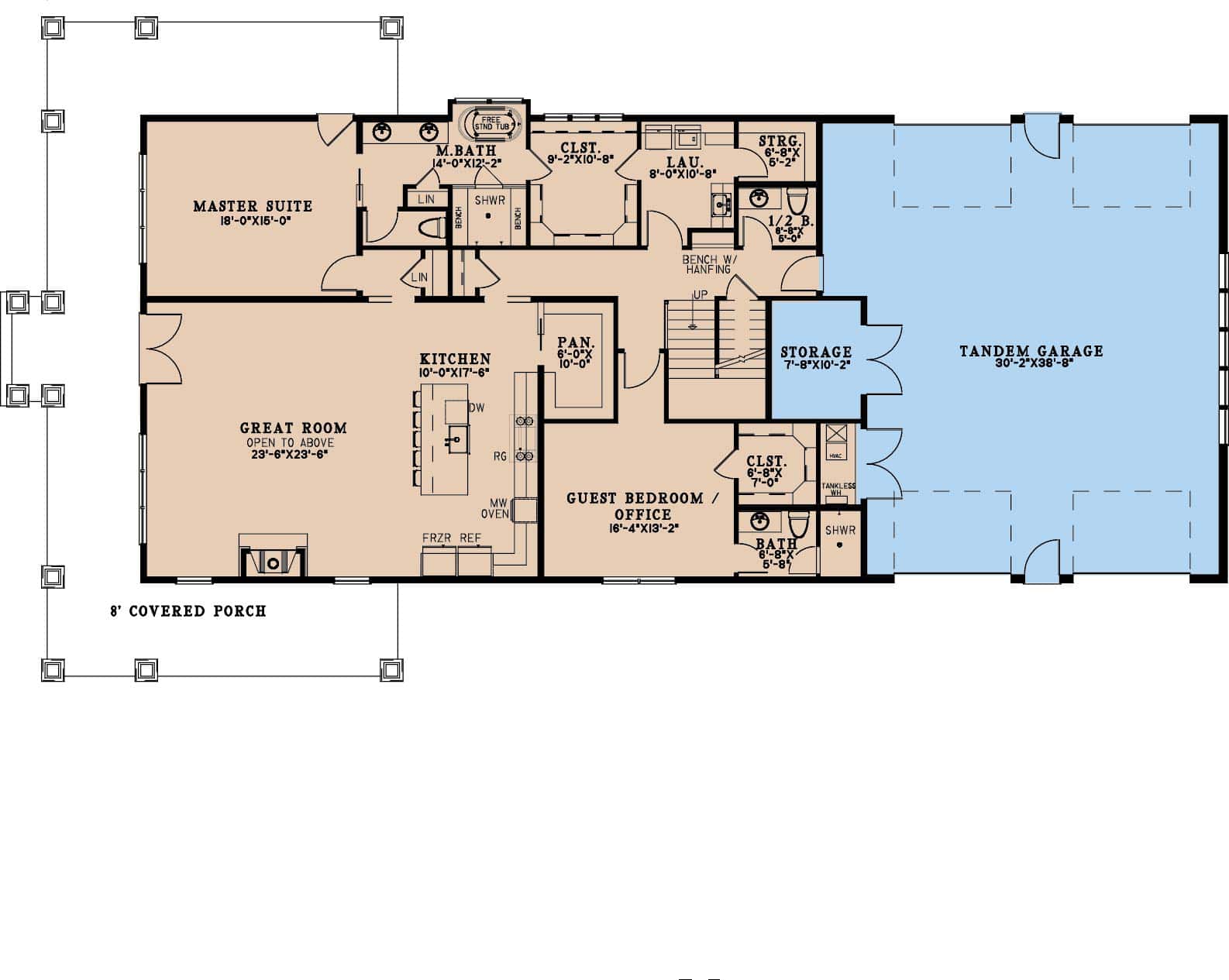 Main Level of Farmhouse Plan #193-1305