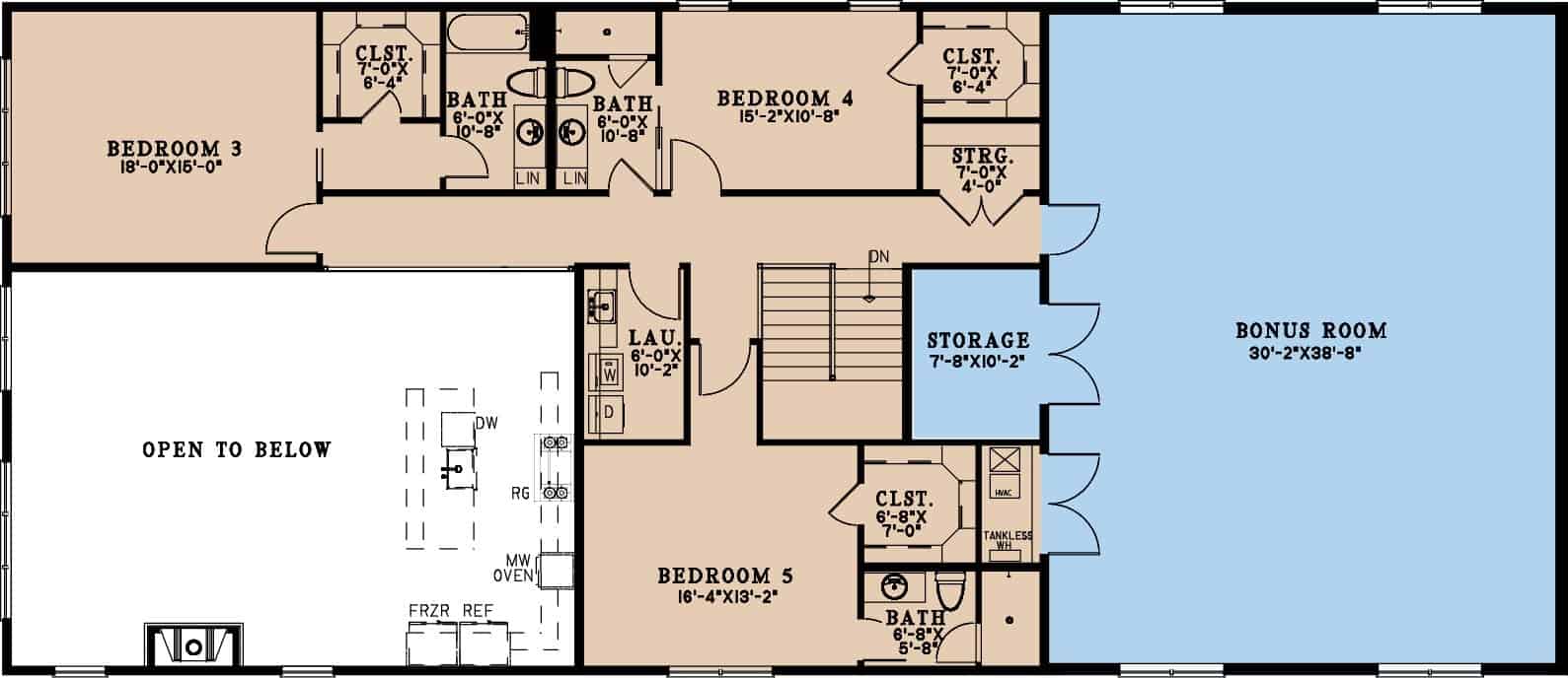 Upper Level of Farmhouse Plan #193-1305