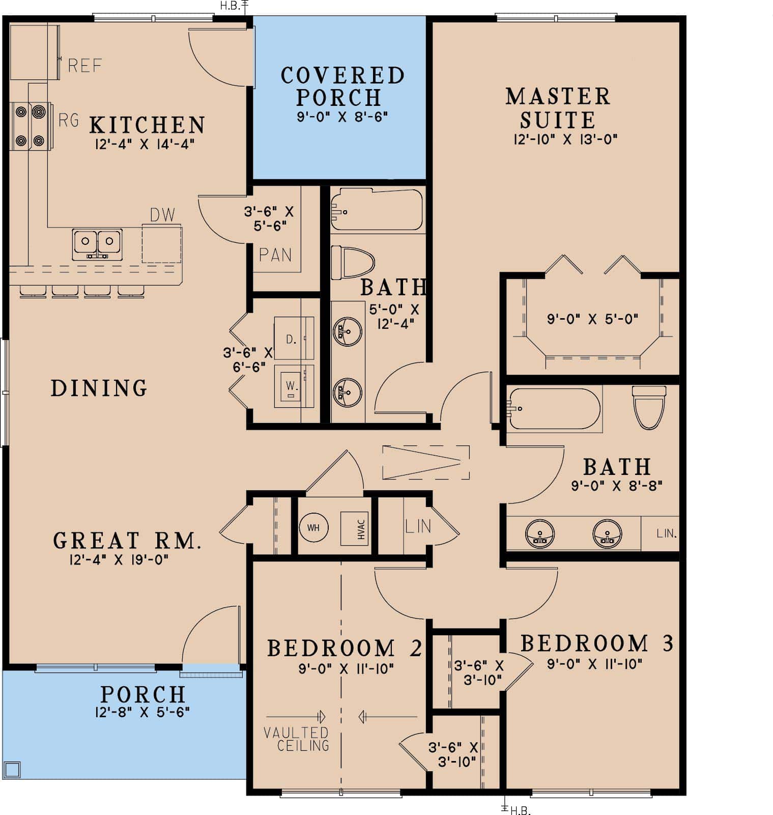 Main Level of Traditional Plan #193-1306