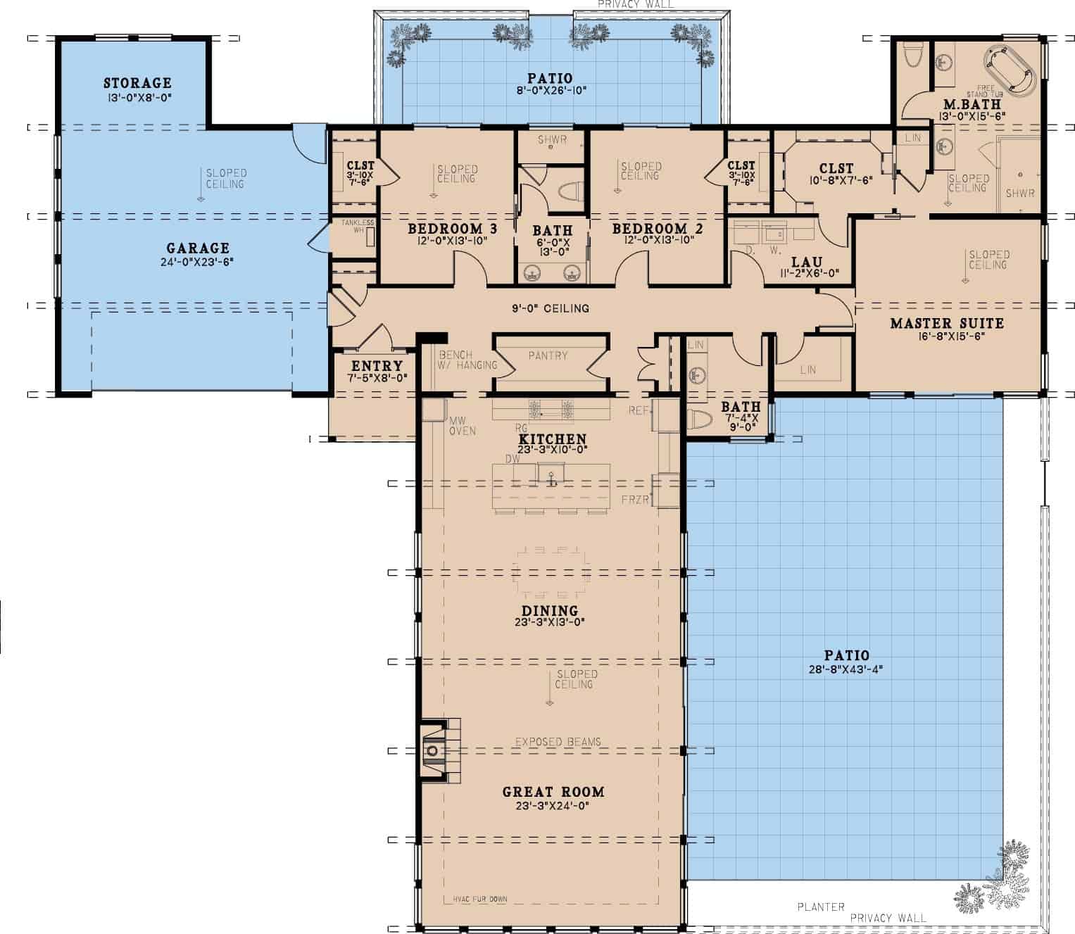 Main Level of Modern Plan #193-1307