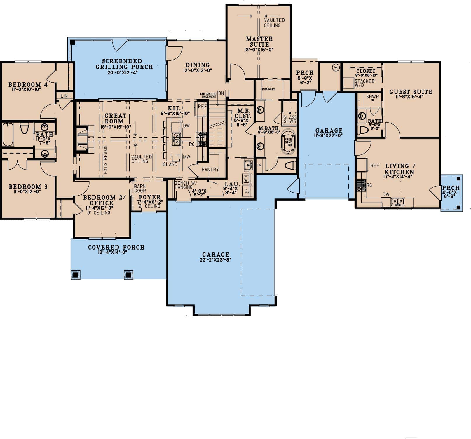 Main Level of Farmhouse Plan #193-1308