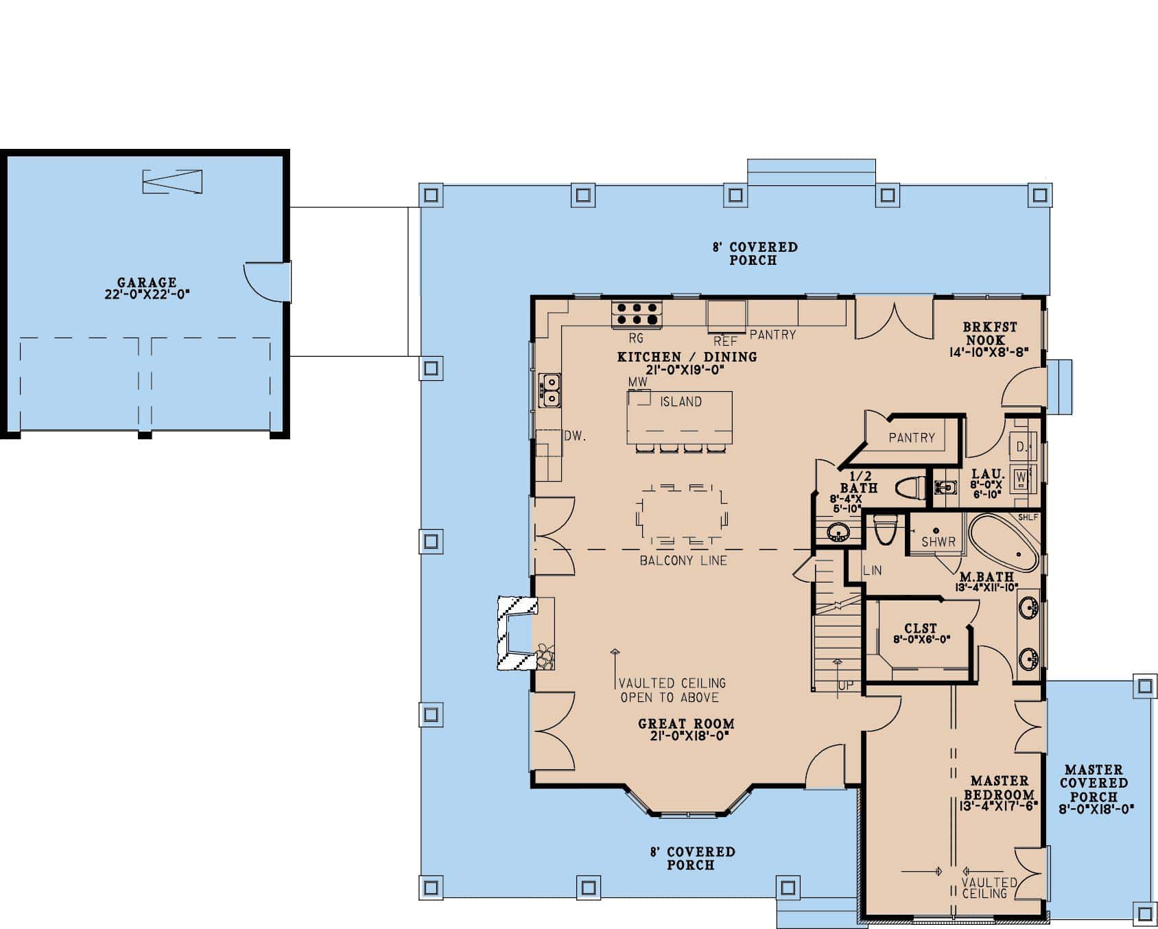 Main Level of Rustic Plan #193-1309