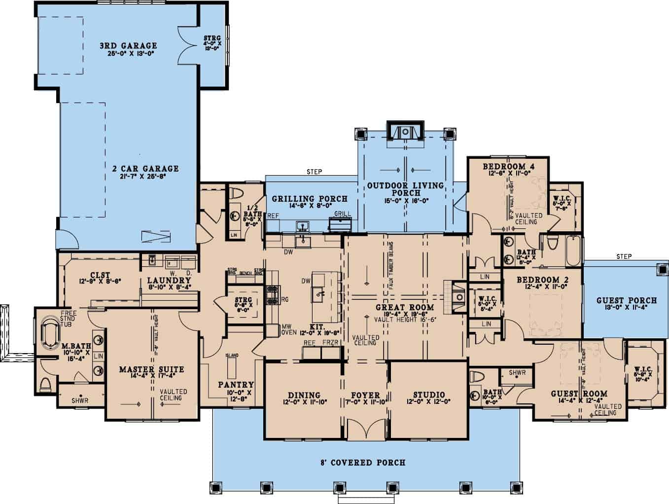 Main Level of Farmhouse Plan #193-1313
