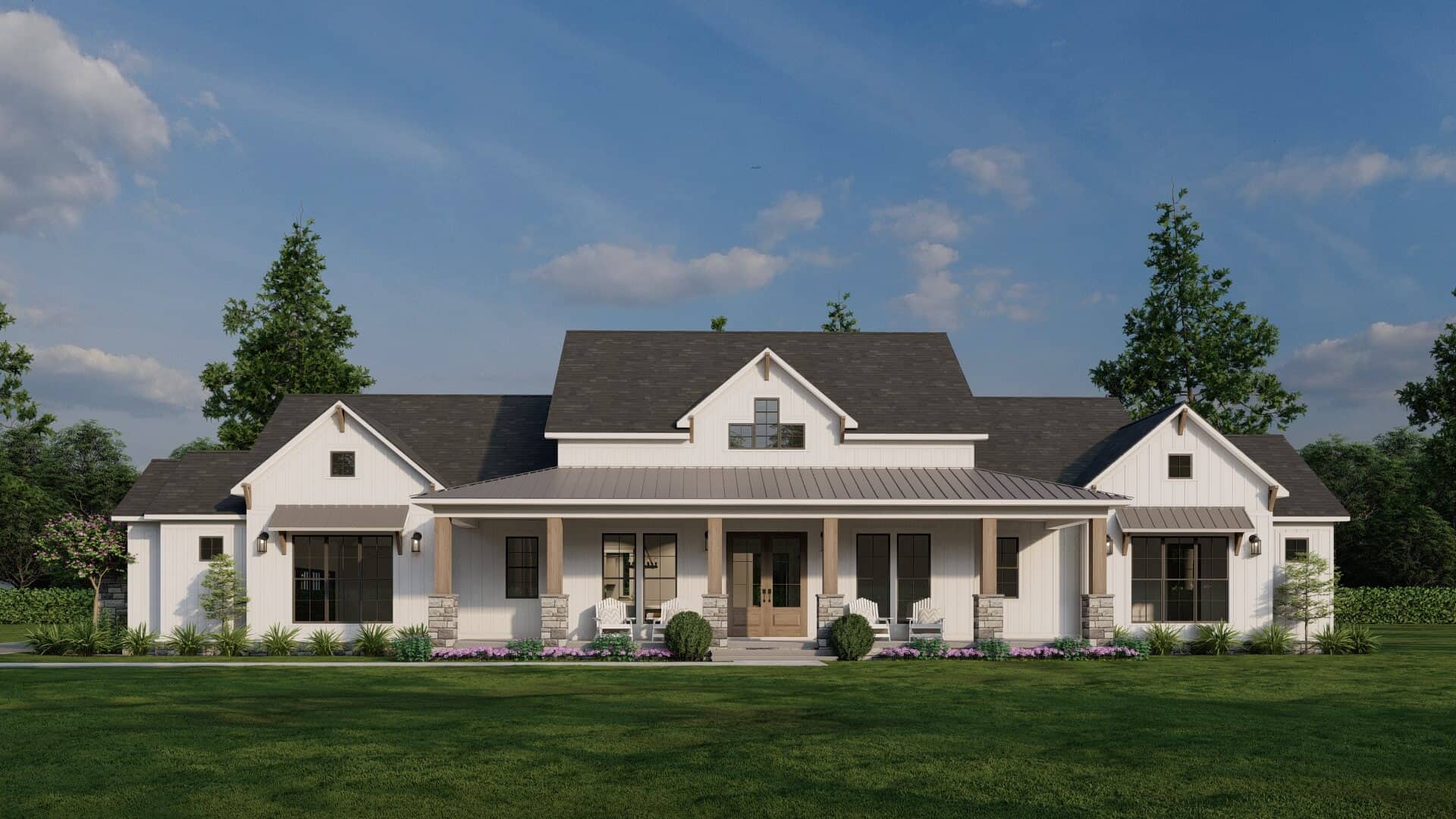 Front elevation of Farmhouse home (ThePlanCollection: House Plan #193-1313)