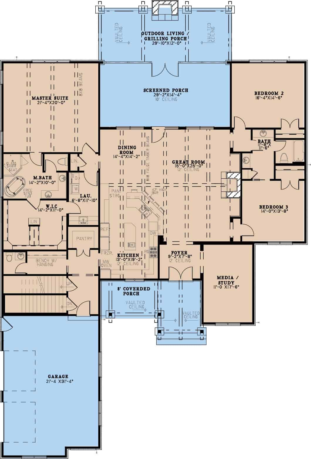 Main Level of Arts and Crafts Plan #193-1316