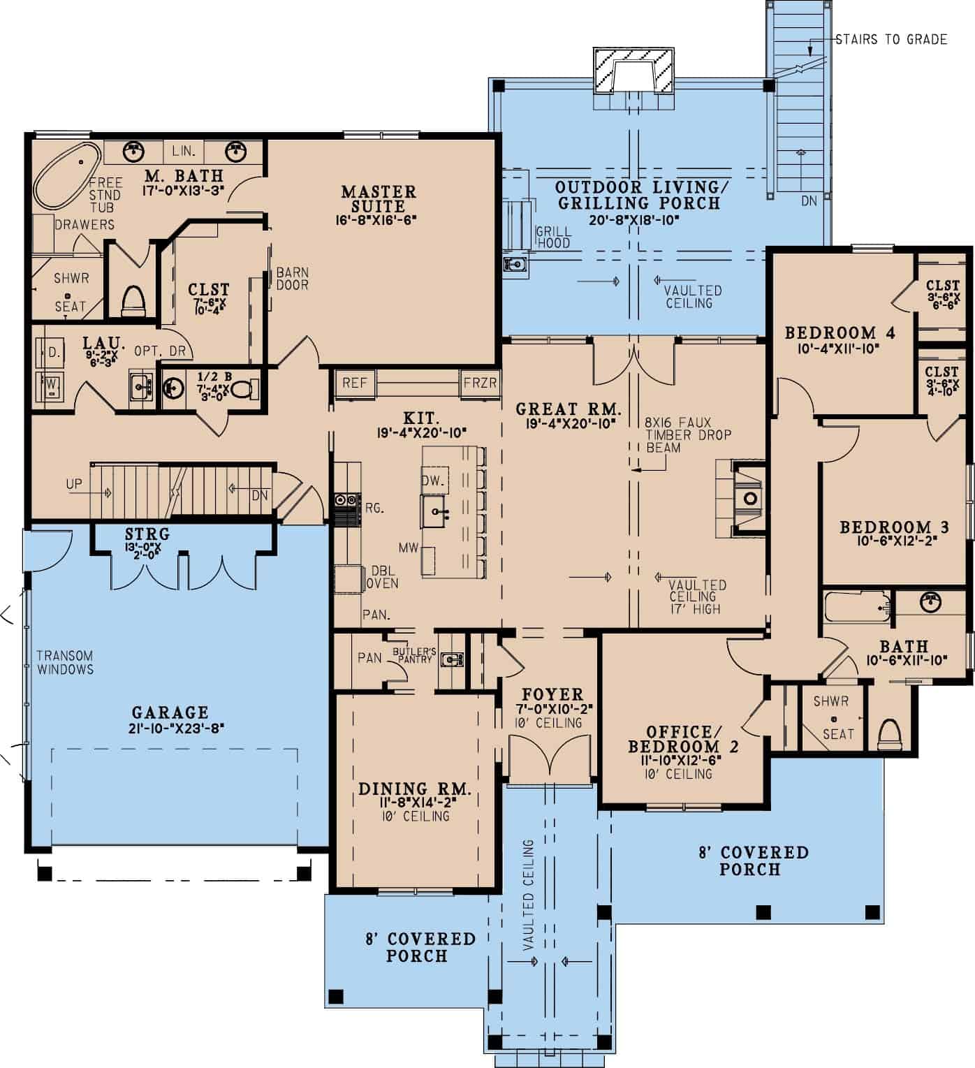 Main Level of Farmhouse Plan #193-1318