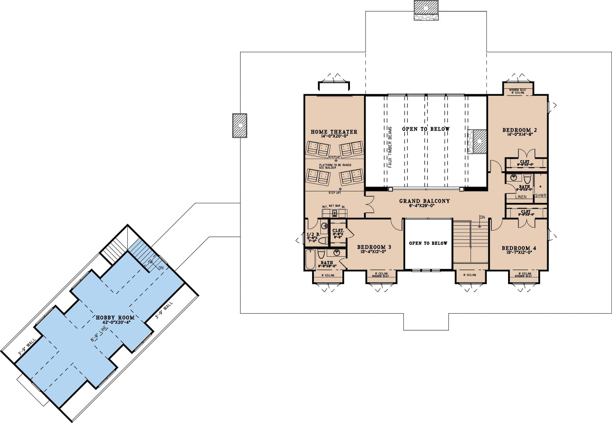 Upper Level of Farmhouse Plan #193-1319