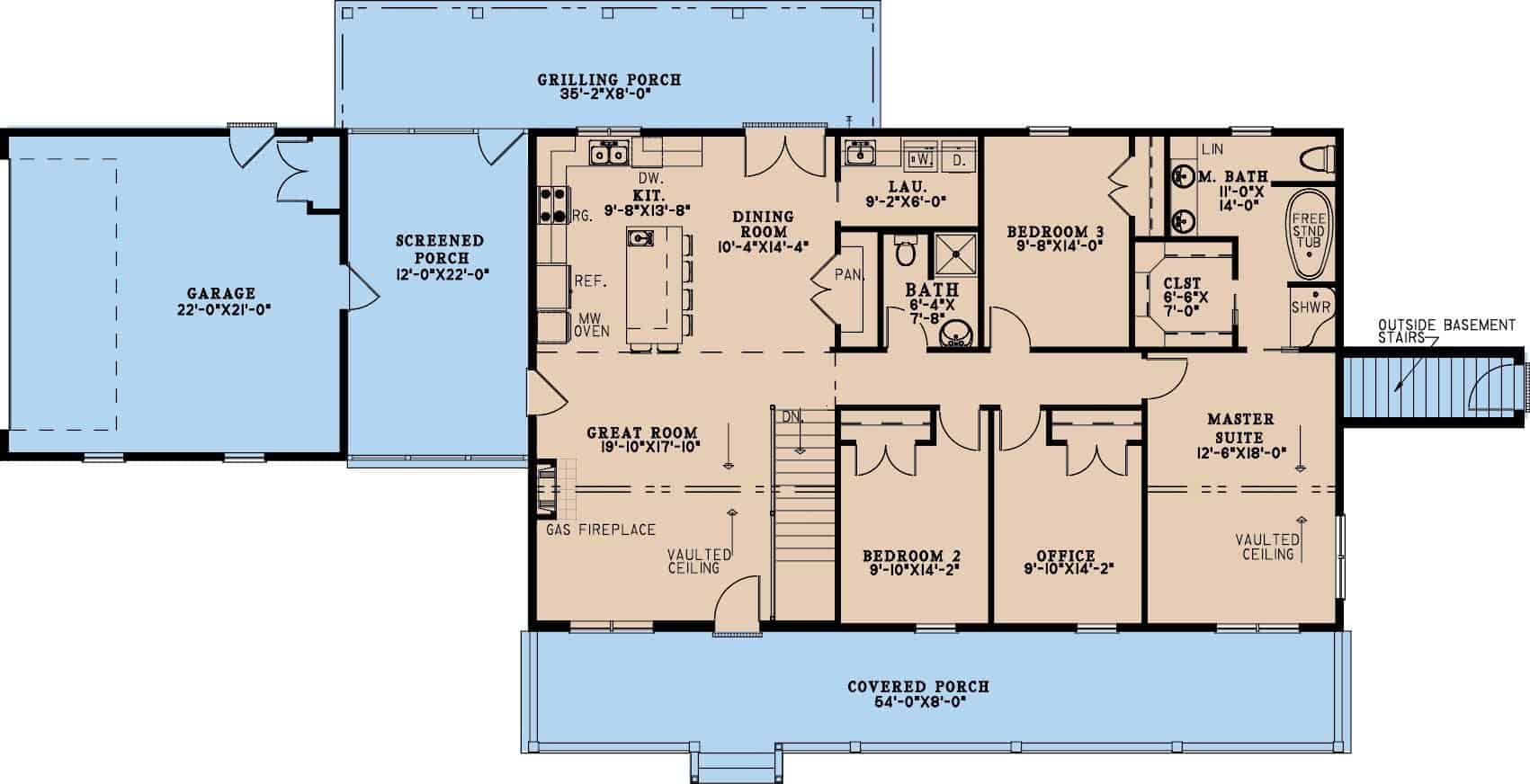 Main Level of Farmhouse Plan #193-1320