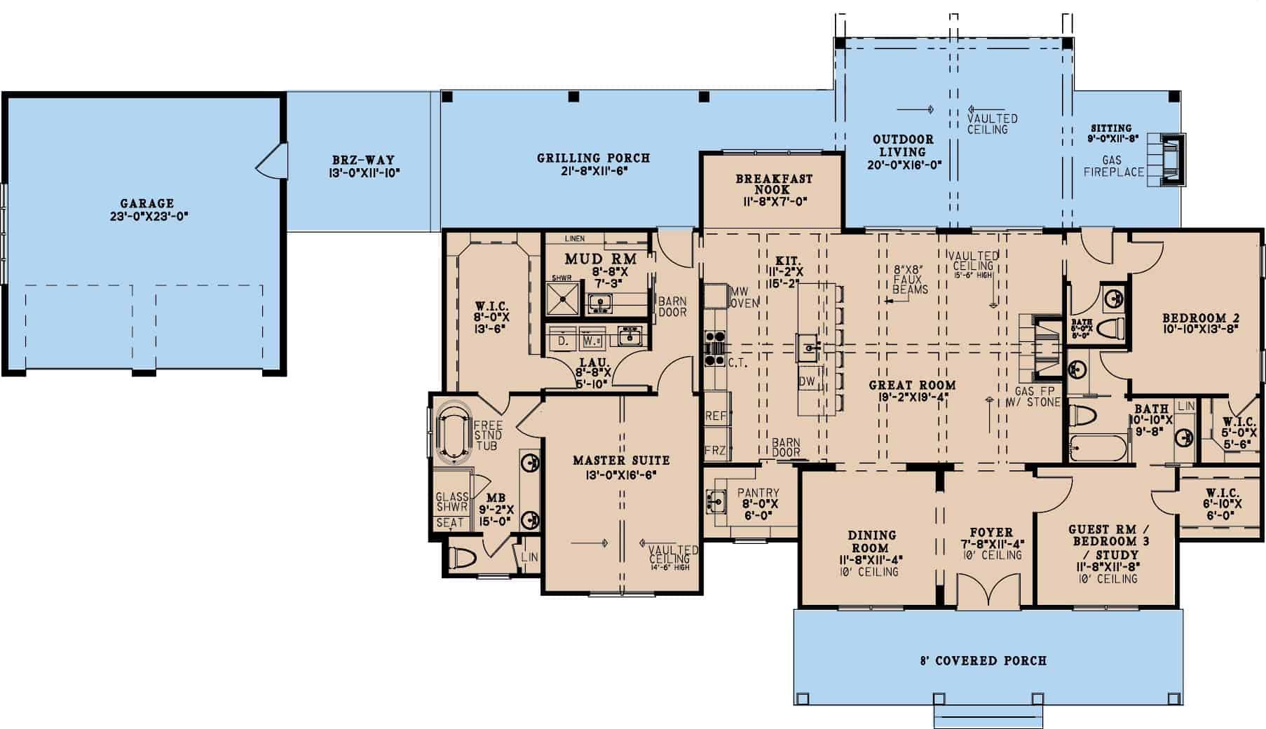 Main Level of Farmhouse Plan #193-1321