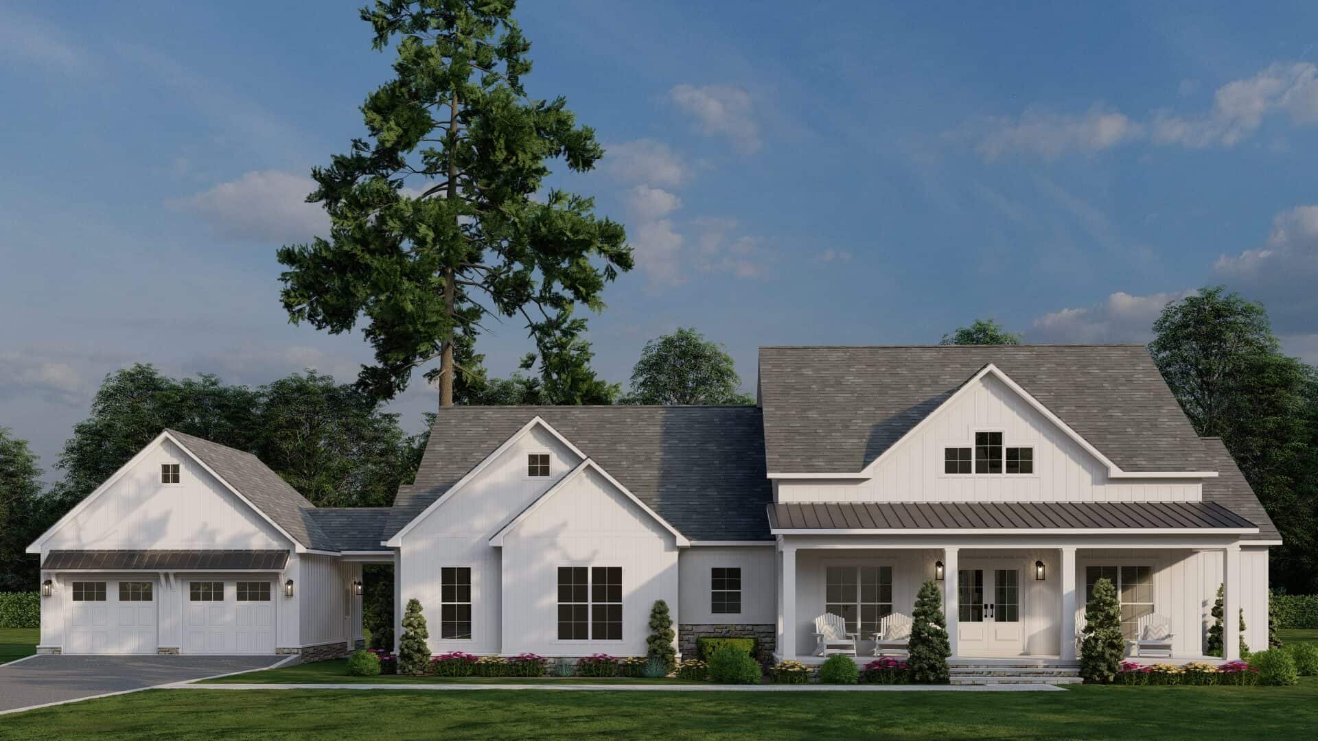 Front elevation of Farmhouse home (ThePlanCollection: House Plan #193-1321)