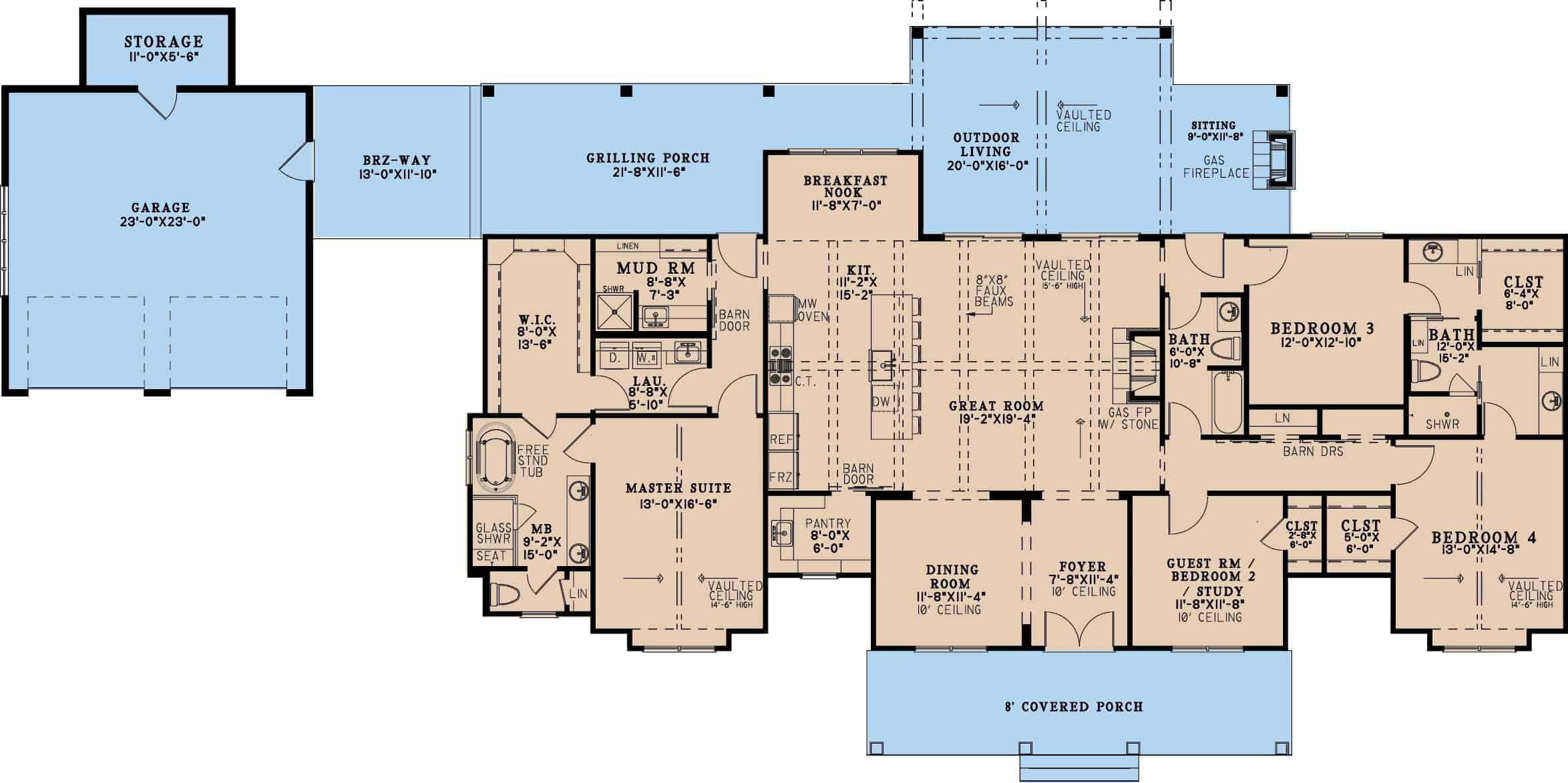 Main Level of Barndominium Plan #193-1322