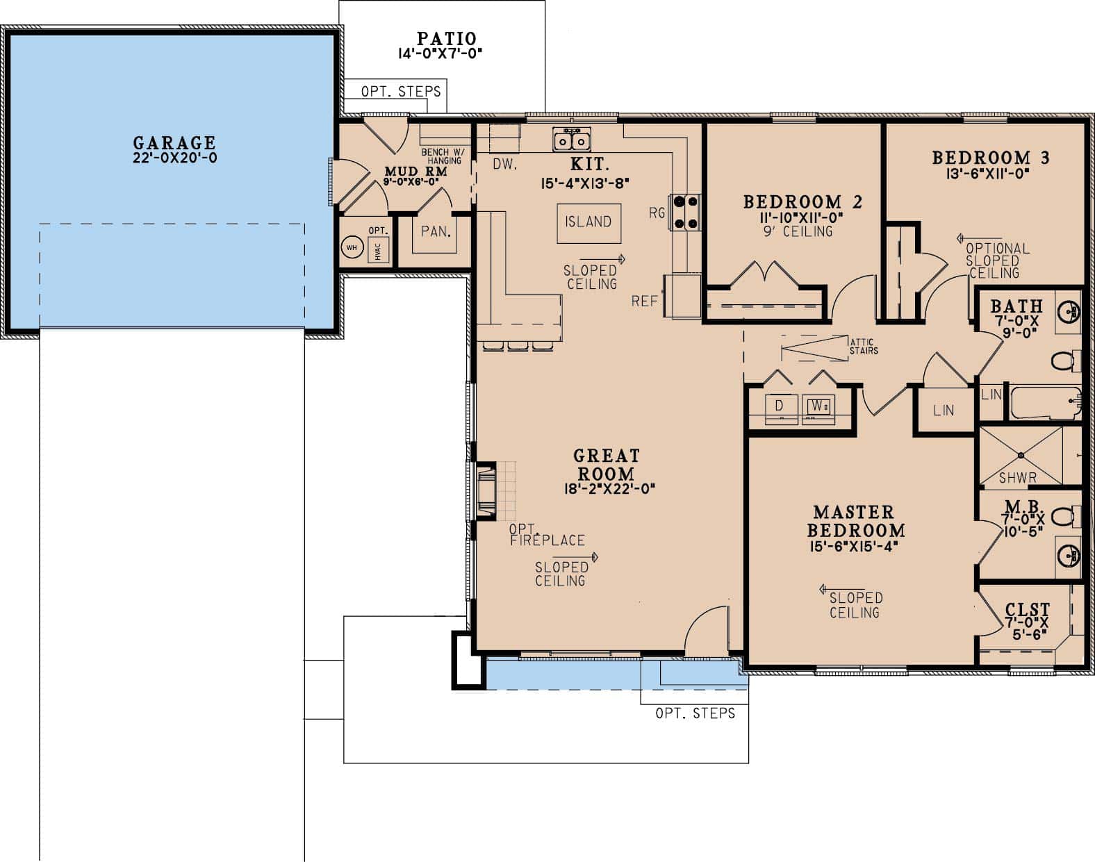 Main Level of Contemporary Plan #193-1323