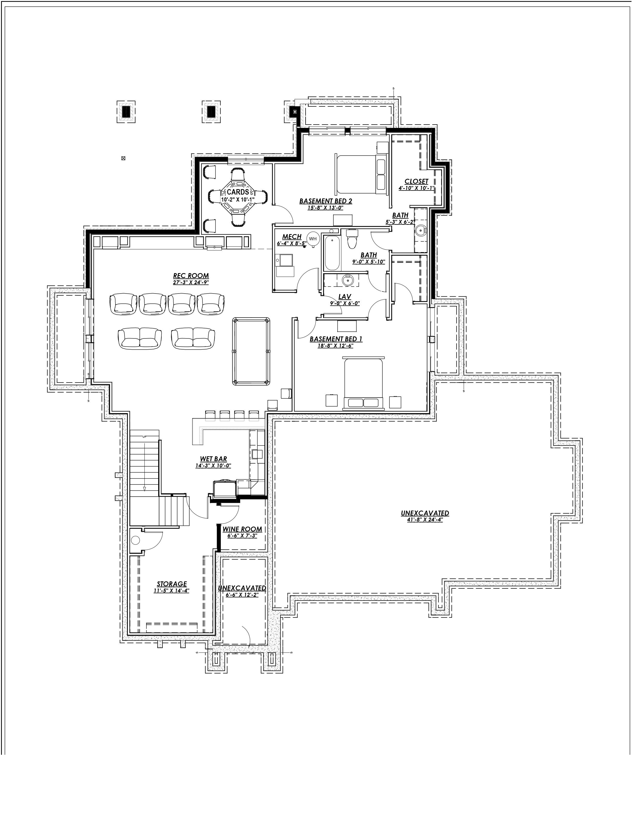 Floor Plan Basement of Prairie Plan #194-1000