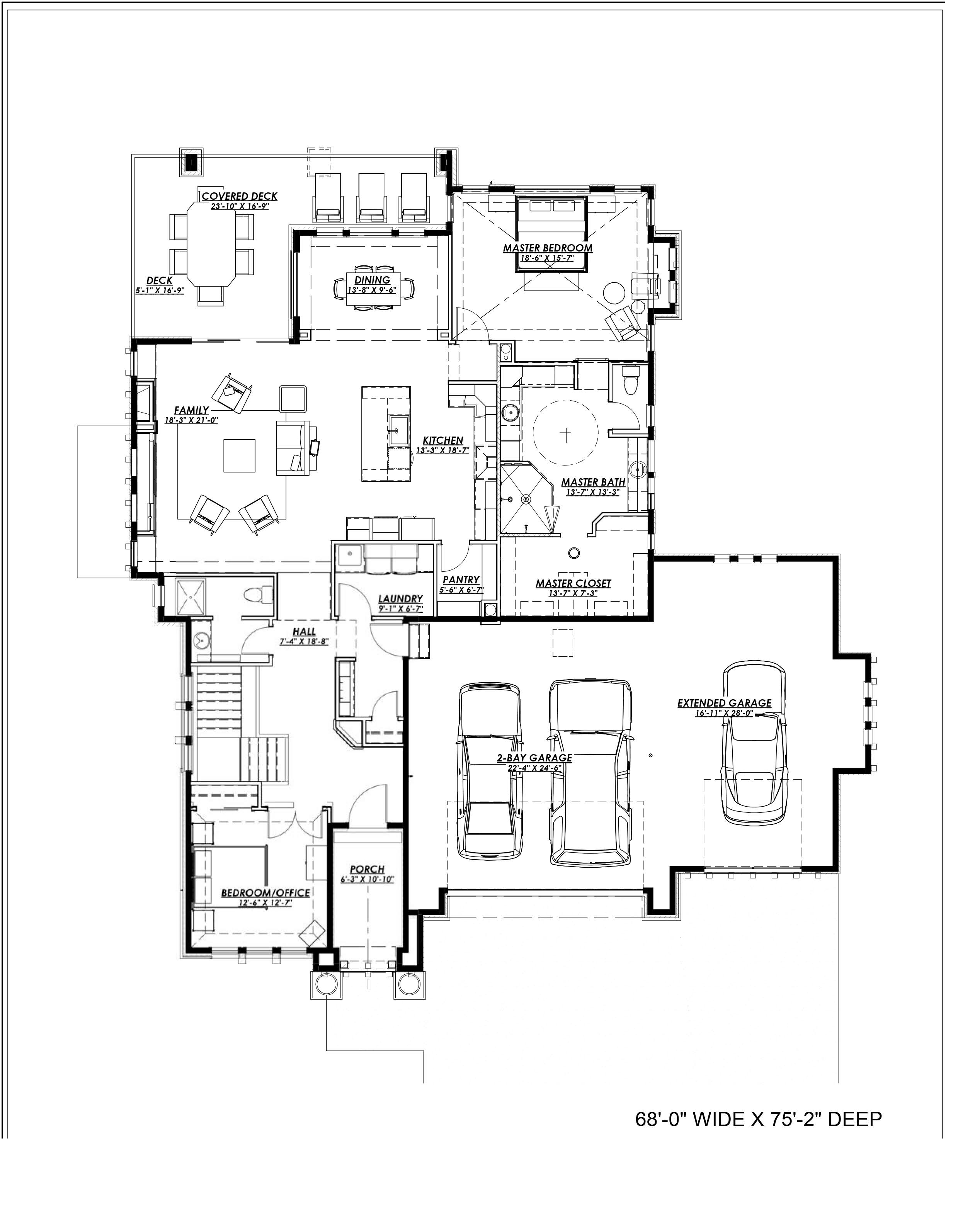 Floor Plan First Story of Prairie Plan #194-1000