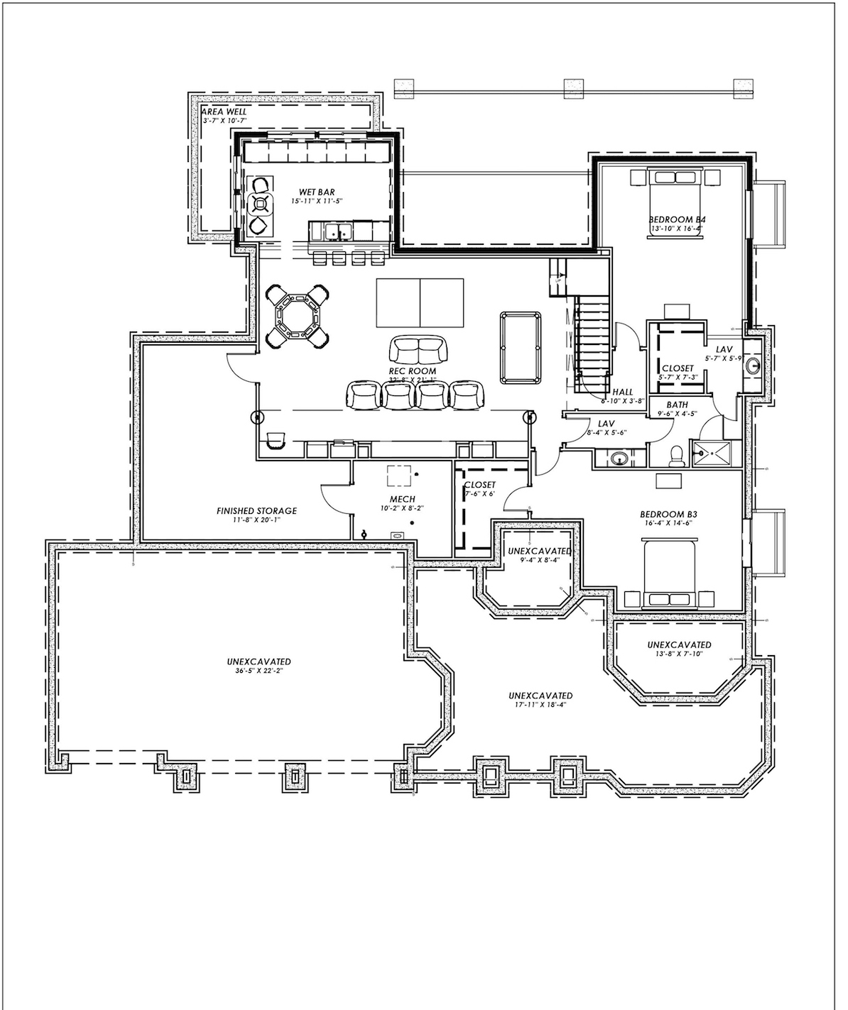 Floor Plan Basement of Spanish Plan #194-1001