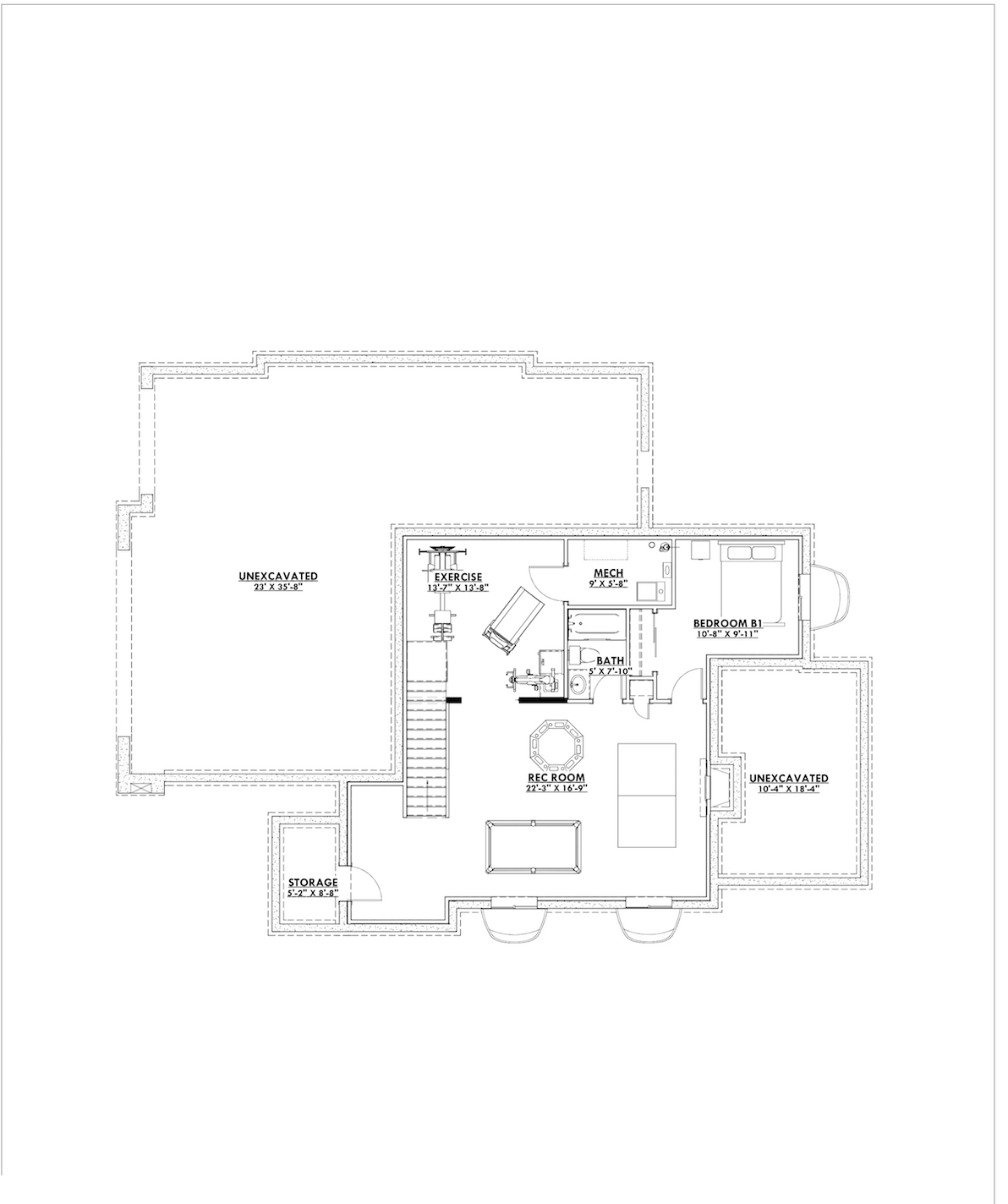 Floor Plan Basement of French Plan #194-1002
