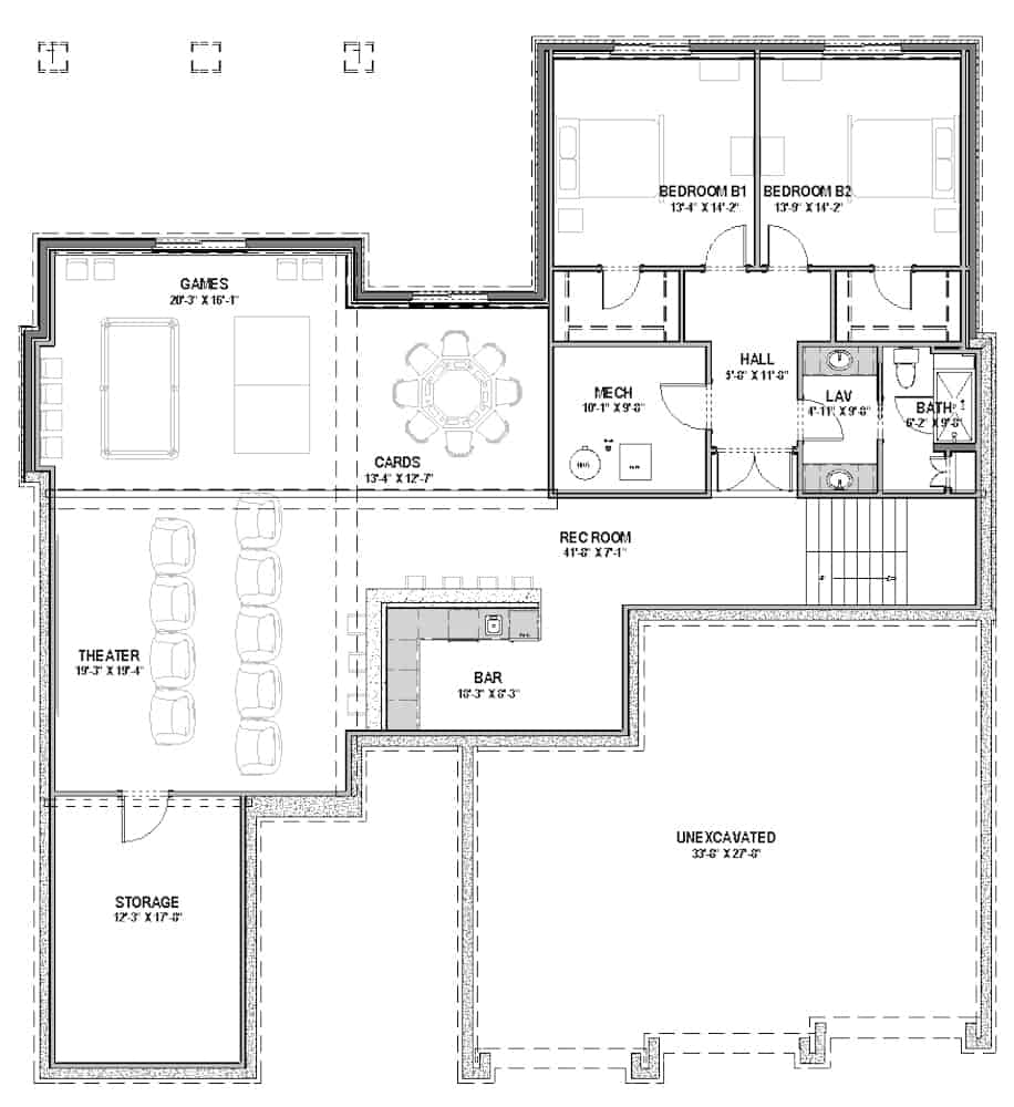 Floor Plan Basement of Contemporary Plan #194-1003