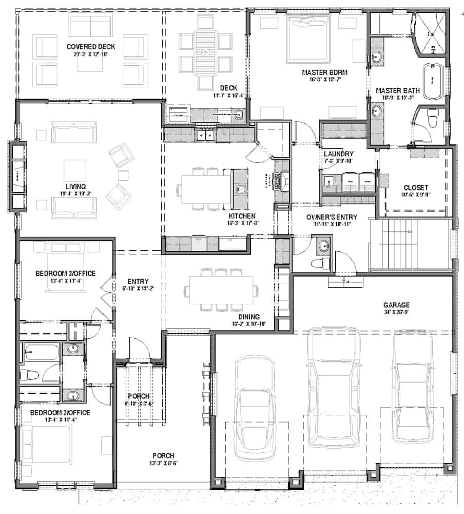 Floor Plan Main Level of Contemporary Plan #194-1003