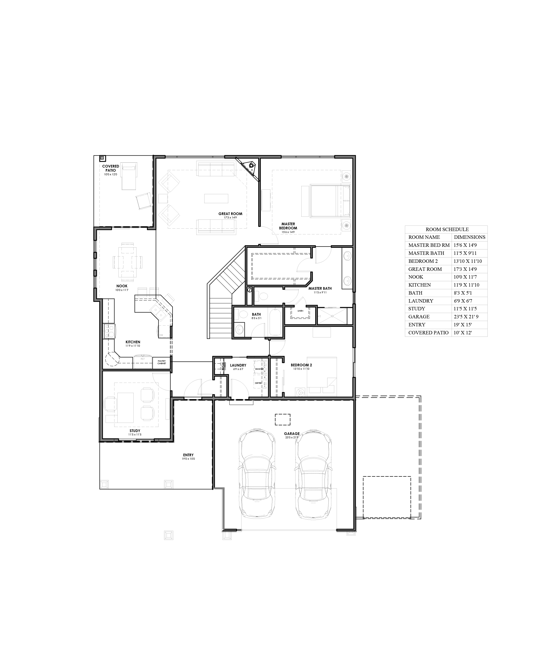 Floor Plan First Story of Craftsman Plan #194-1005