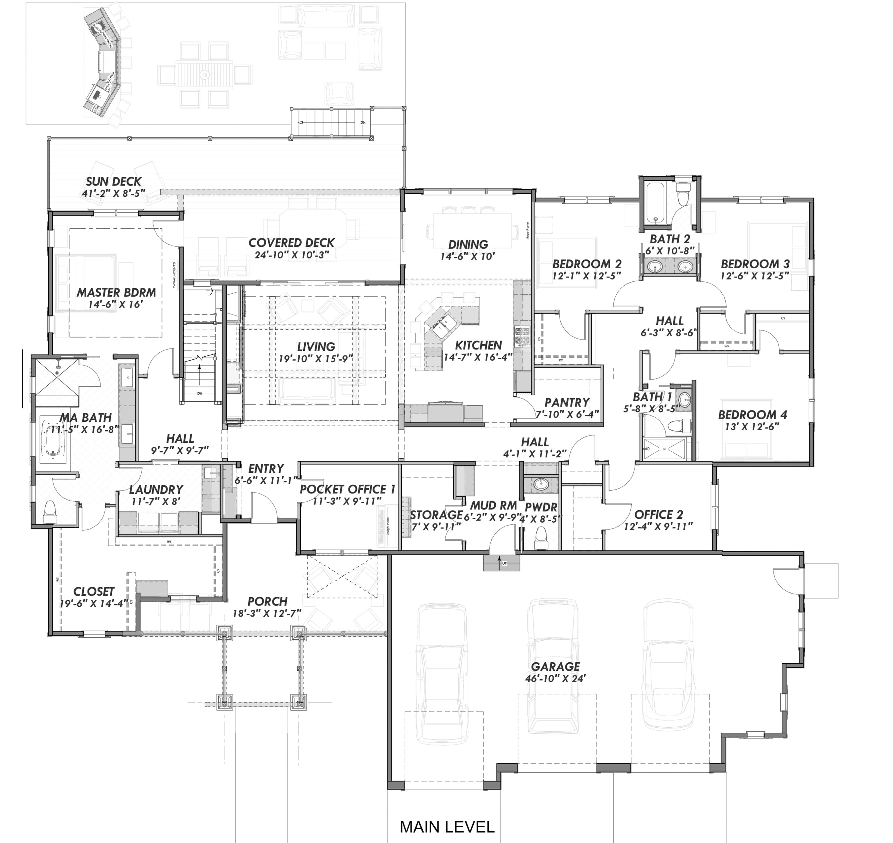Floor Plan Main Level of Luxury Plan #194-1007