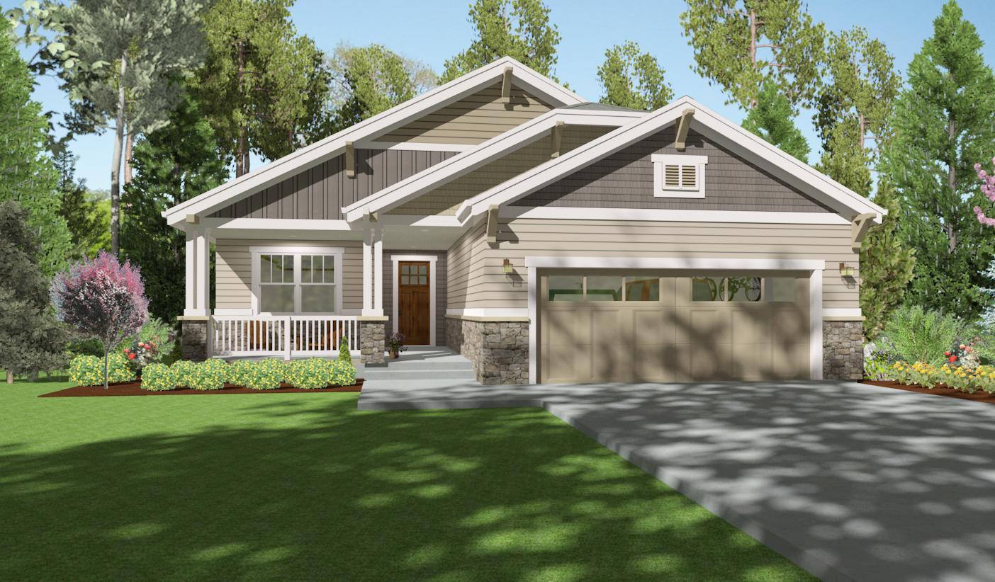 Front elevation of Bungalow home (ThePlanCollection: House Plan #194-1011)