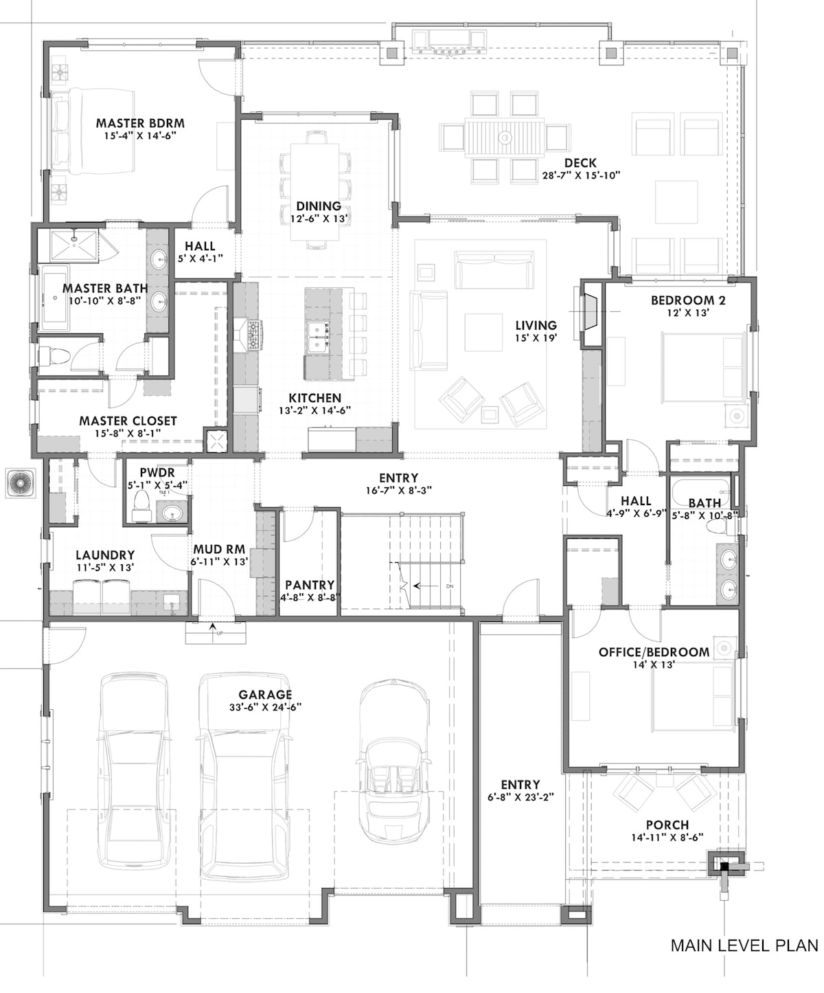 Floor Plan Main Level of Craftsman Plan #194-1017