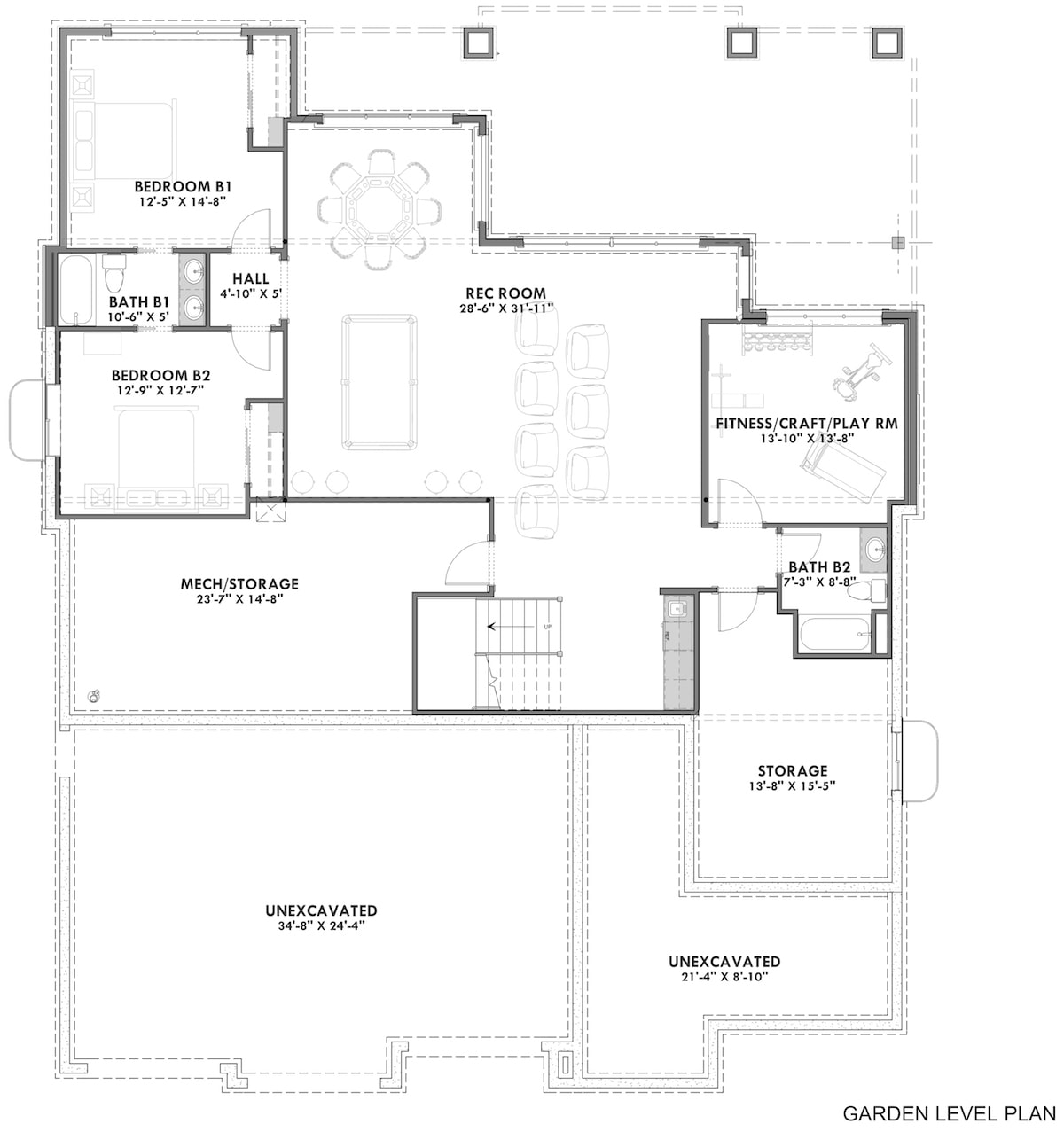 Floor Plan Basement of Craftsman Plan #194-1017