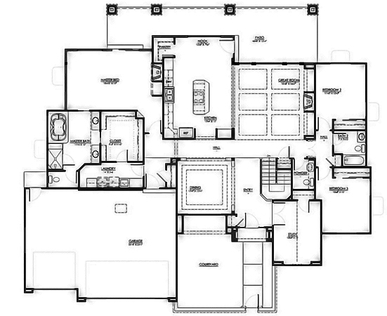 Floor Plan First Story of Craftsman Plan #194-1019