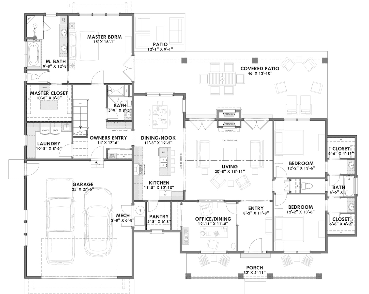 Floor Plan First Story of Country Plan #194-1020