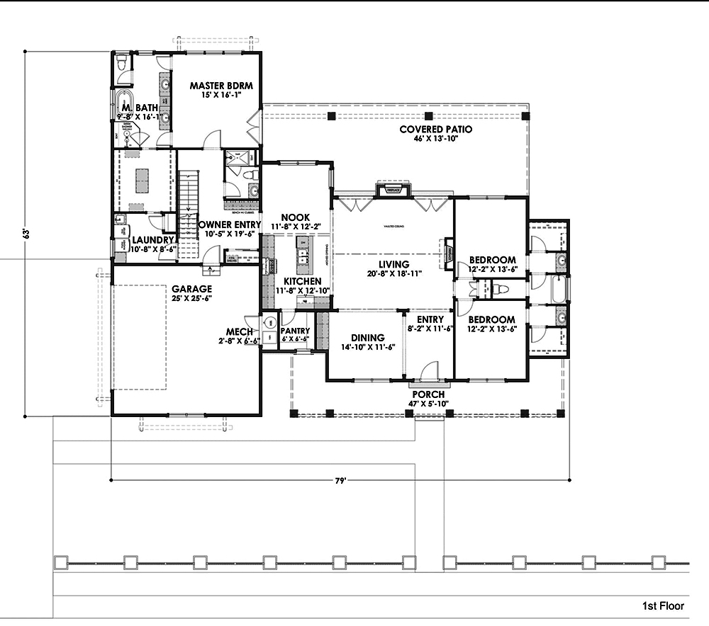 Floor Plan First Story of Farmhouse Plan #194-1021