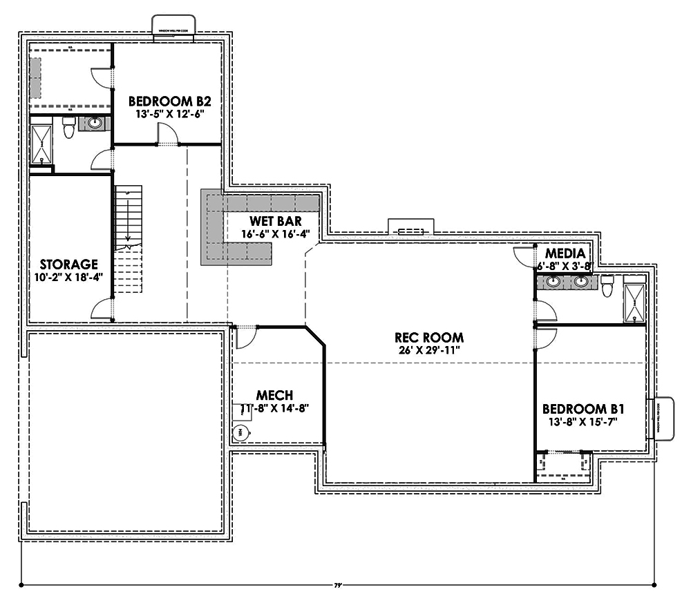 Floor Plan Basement of Farmhouse Plan #194-1021