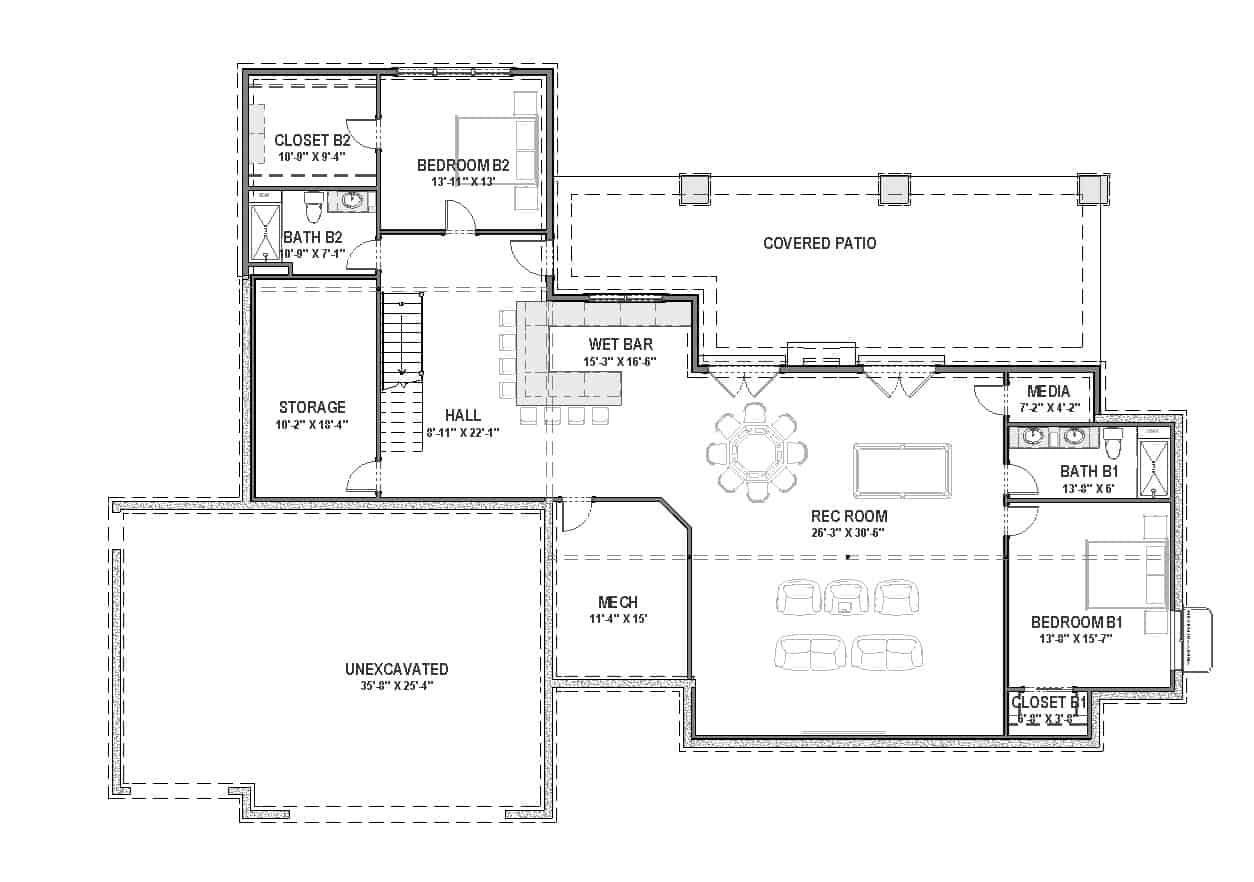 Floor Plan Basement of Transitional Plan #194-1022