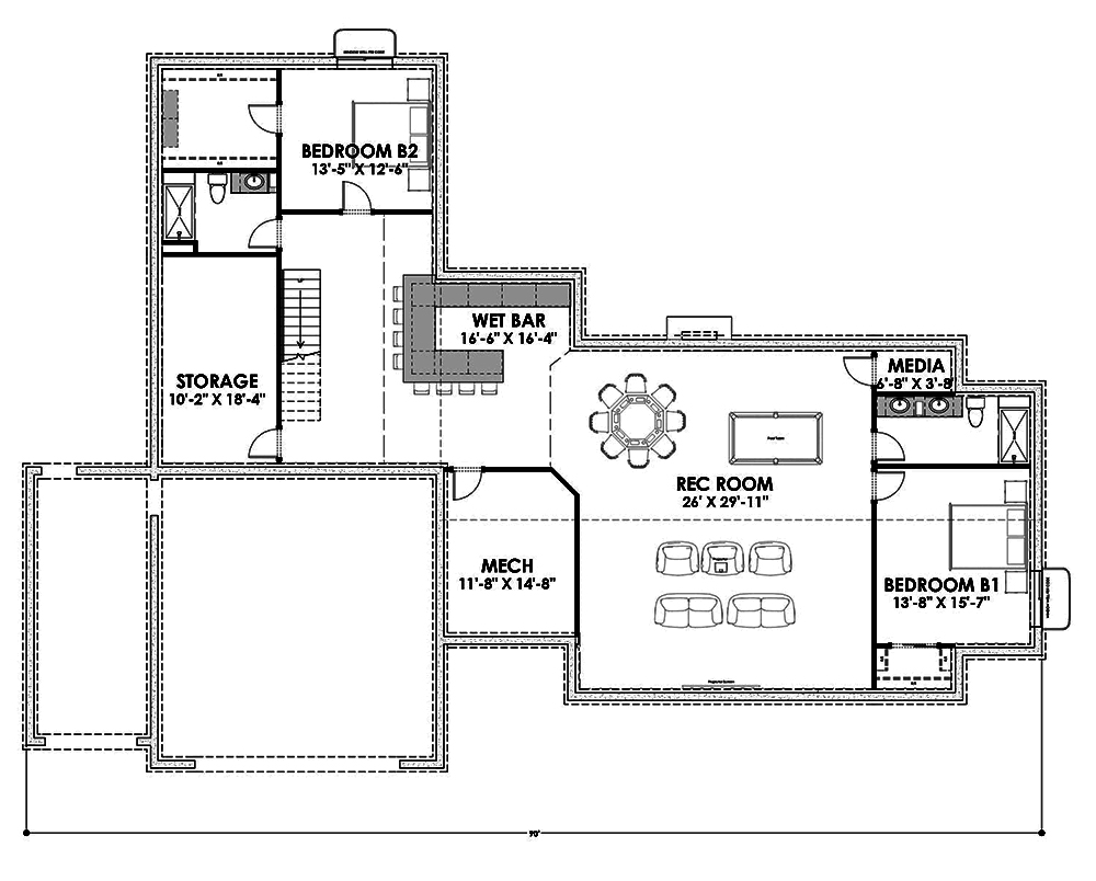 Floor Plan Basement of Farmhouse Plan #194-1022