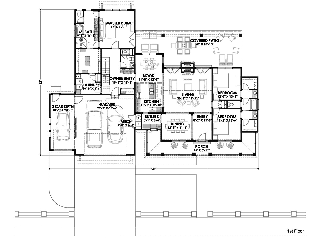 Floor Plan First Story of Farmhouse Plan #194-1022